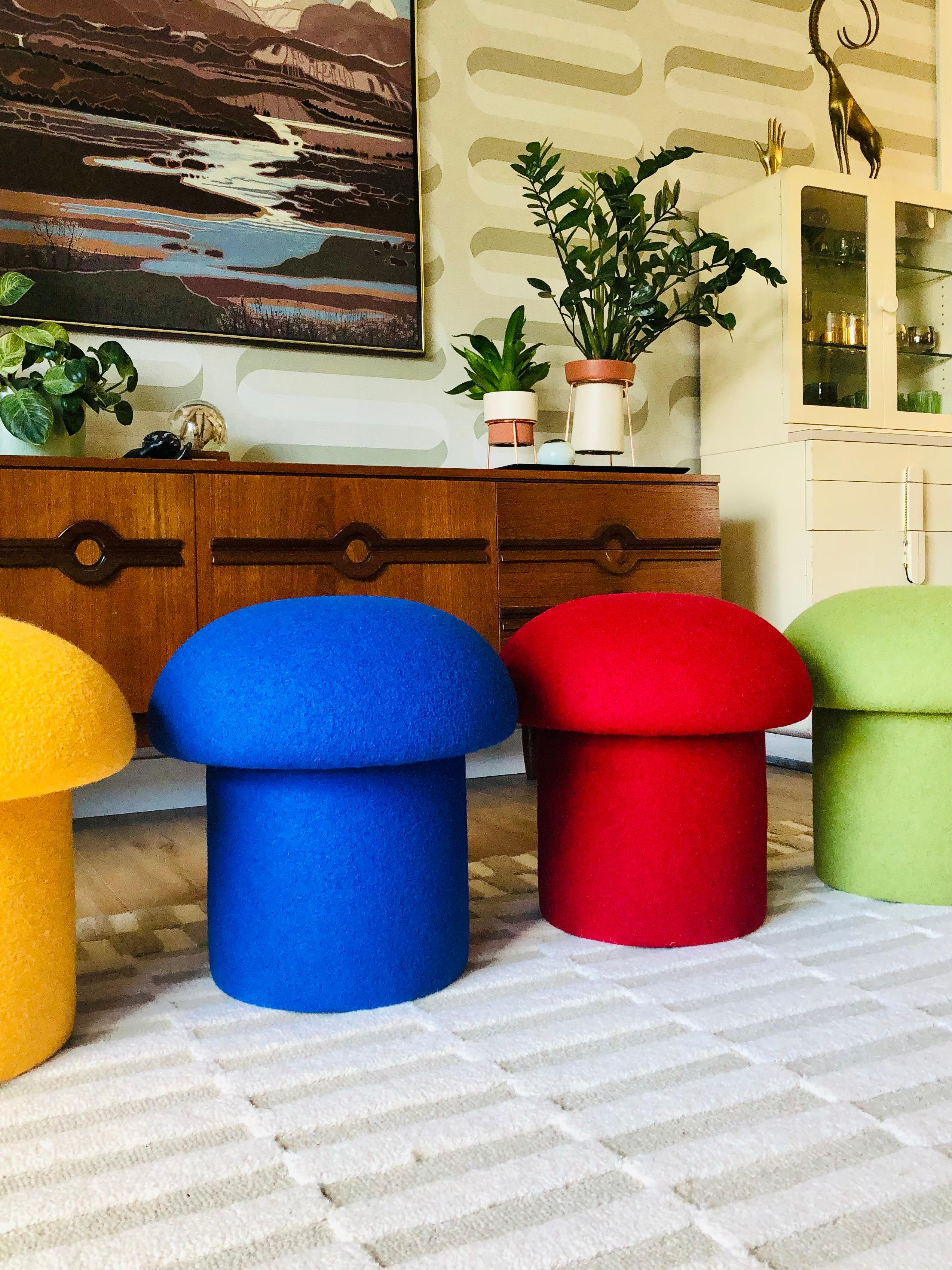 Mushroom Ottoman in Cobalt Wool For Sale 7
