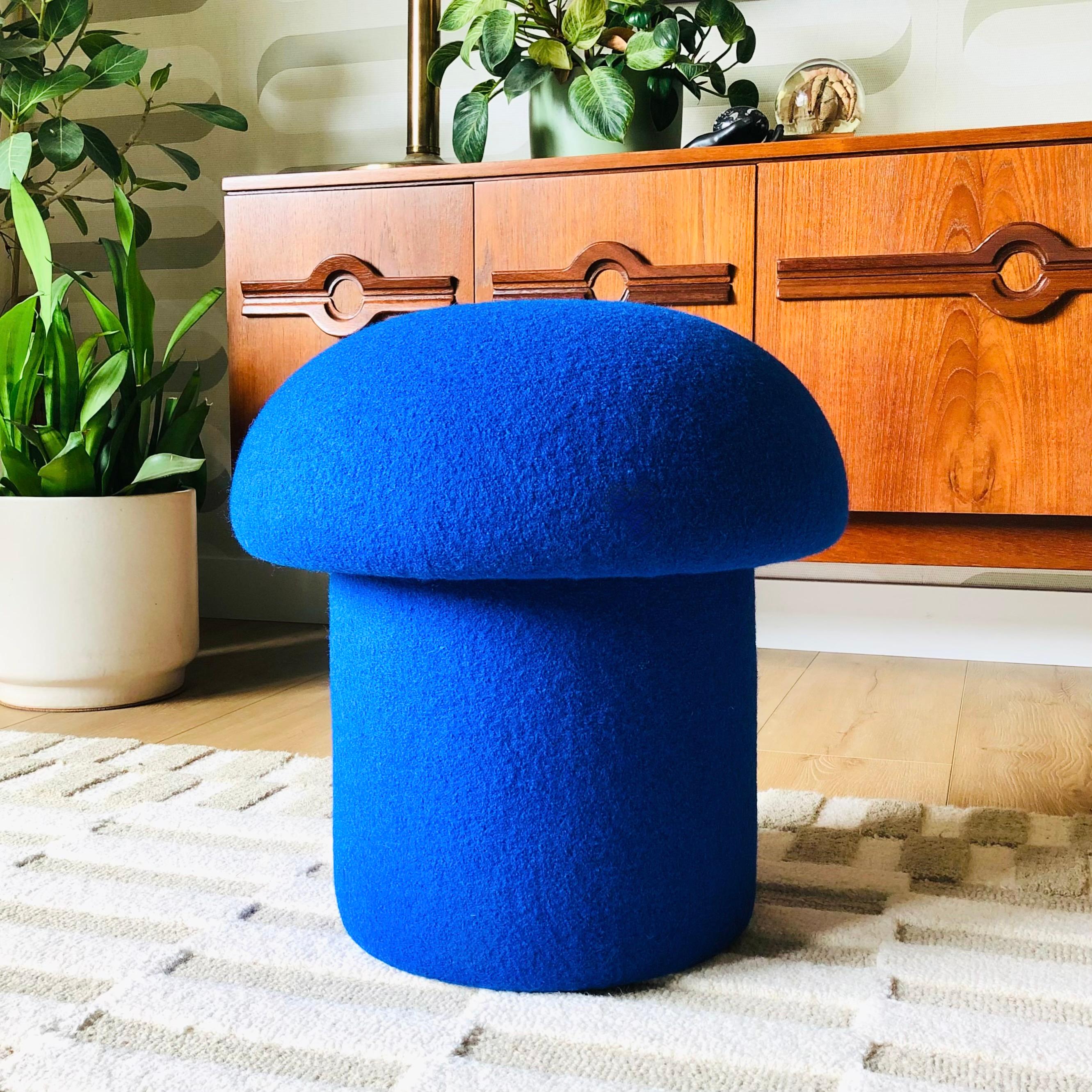 A handmade mushroom shaped ottoman, upholstered in 