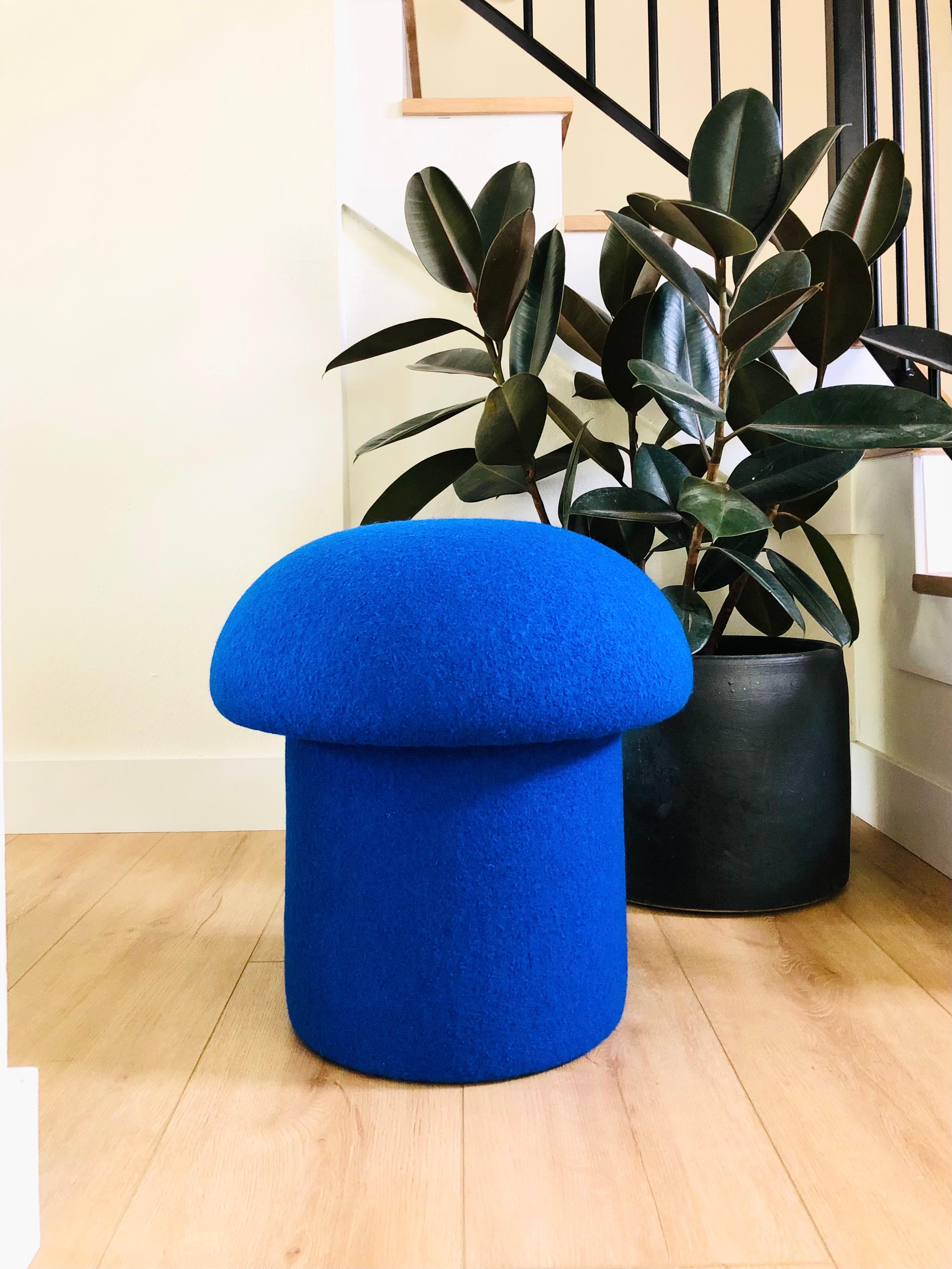Mushroom Ottoman in Cobalt Wool In New Condition For Sale In Fairfield, CA