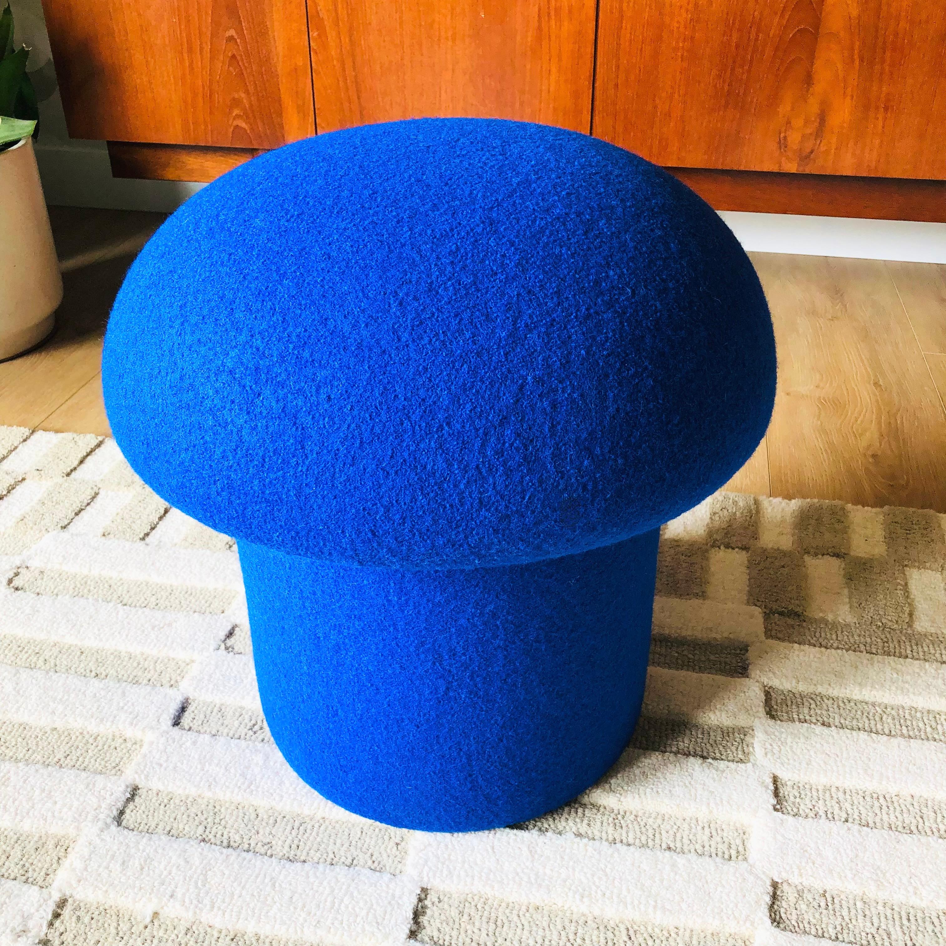 Mushroom Ottoman in Cobalt Wool For Sale 1