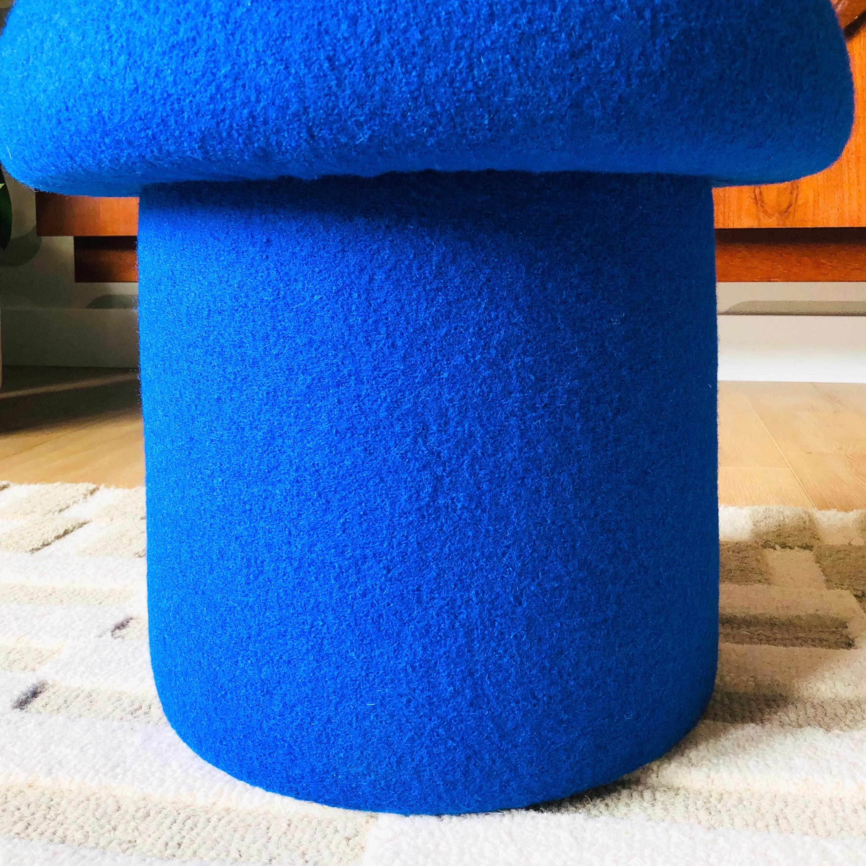 Mushroom Ottoman in Cobalt Wool For Sale 3