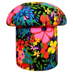 Mushroom Ottoman in Colorful Floral Mid Century Vintage Fabric