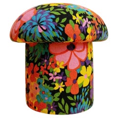 Mushroom Ottoman in Colorful Floral Mid Century Vintage Fabric