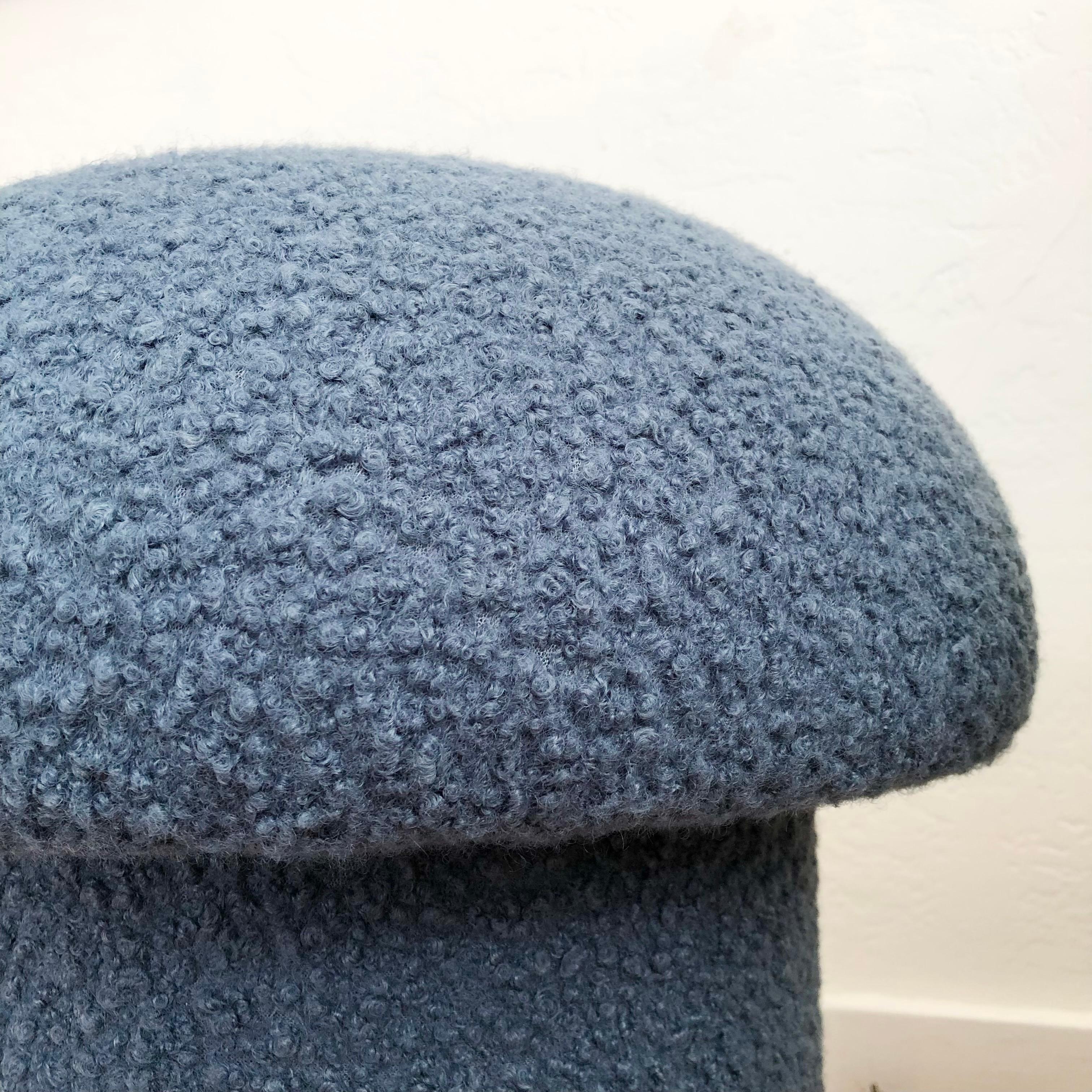 Mushroom Ottoman in Denim Boucle In New Condition In Vallejo, CA