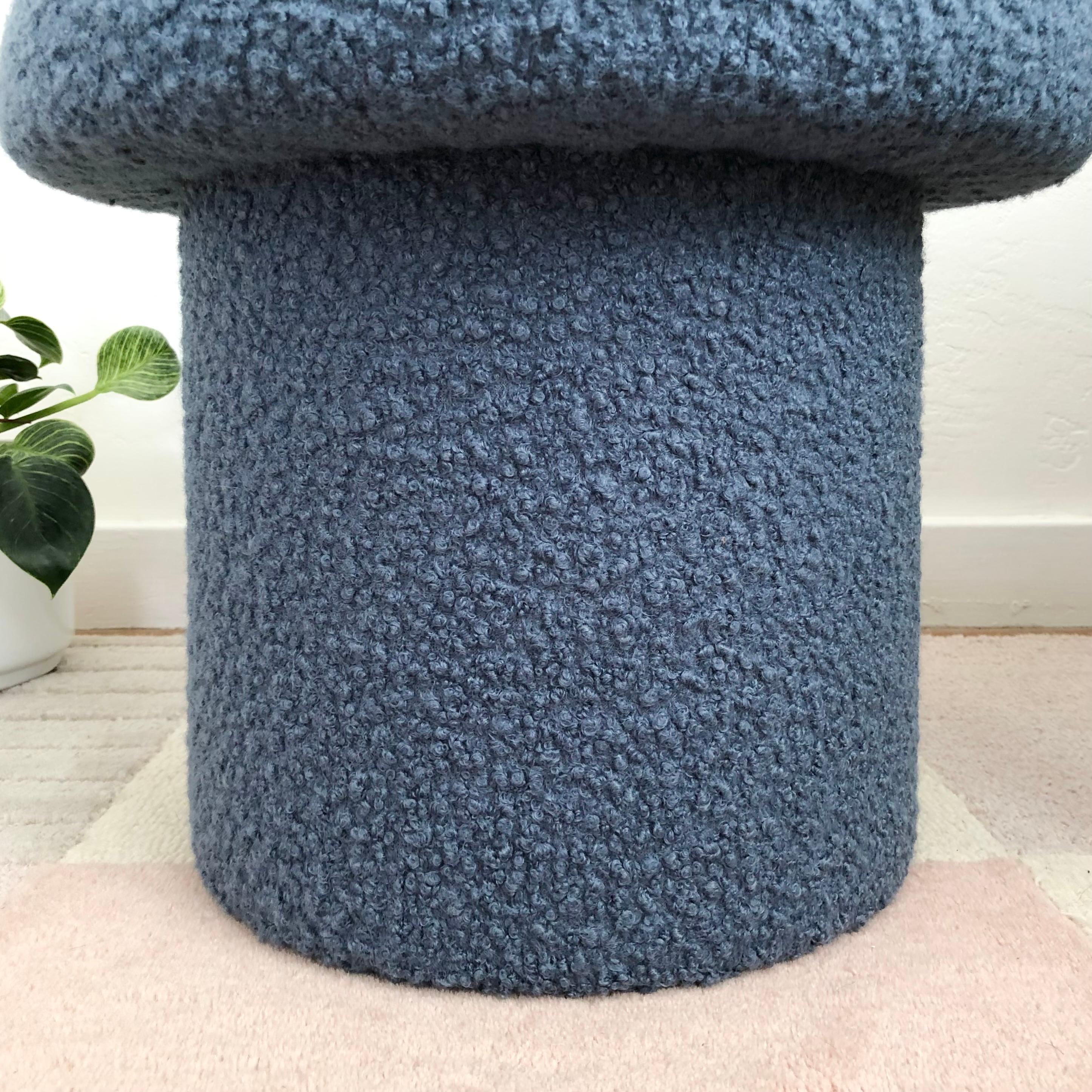 Contemporary Mushroom Ottoman in Denim Boucle