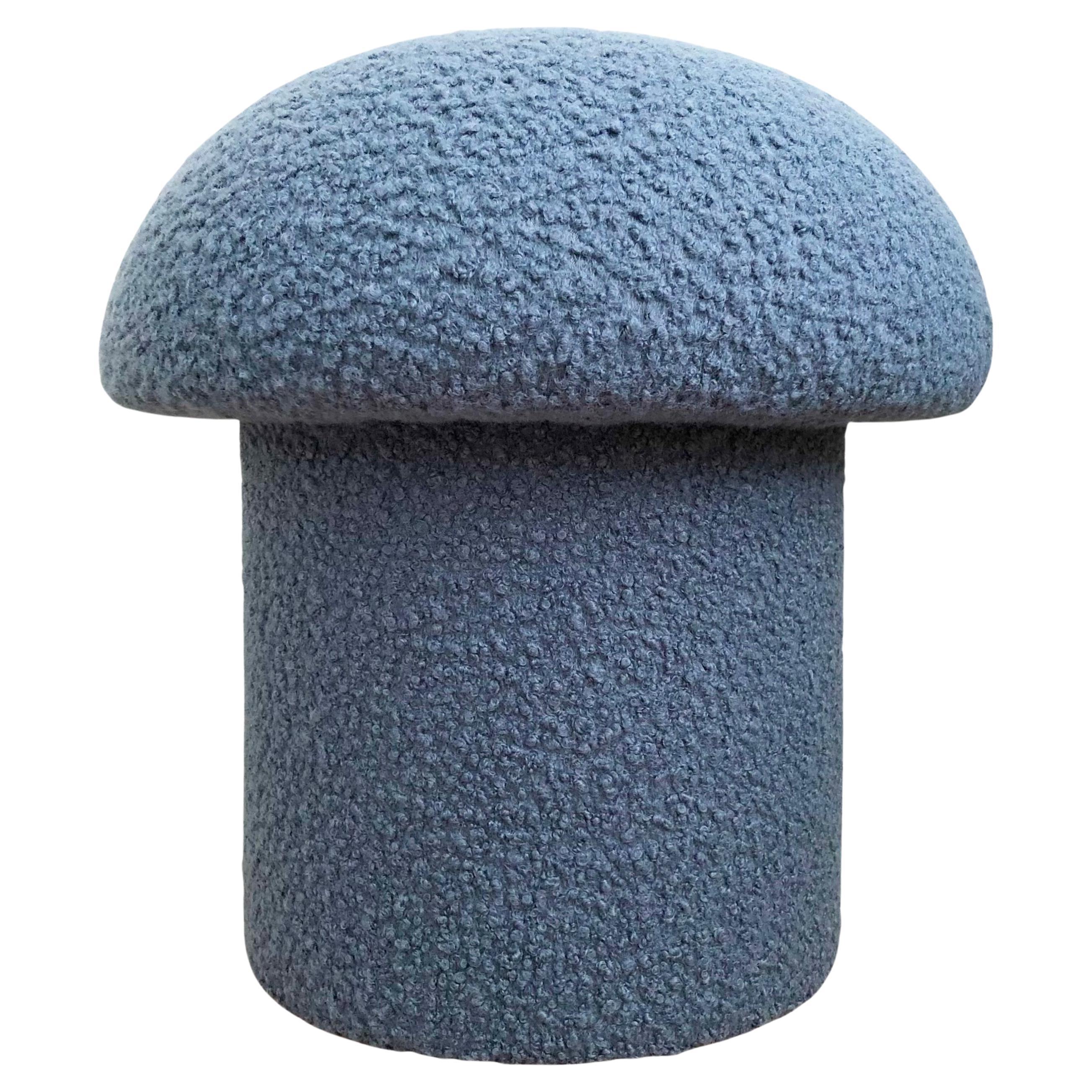 Mushroom Ottoman in Denim Boucle For Sale