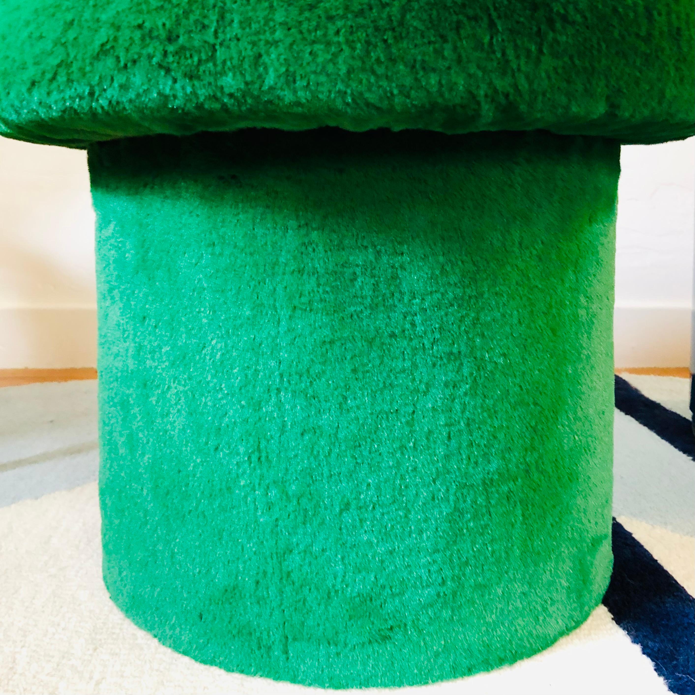Mid-Century Modern Mushroom Ottoman in Emerald Plush For Sale