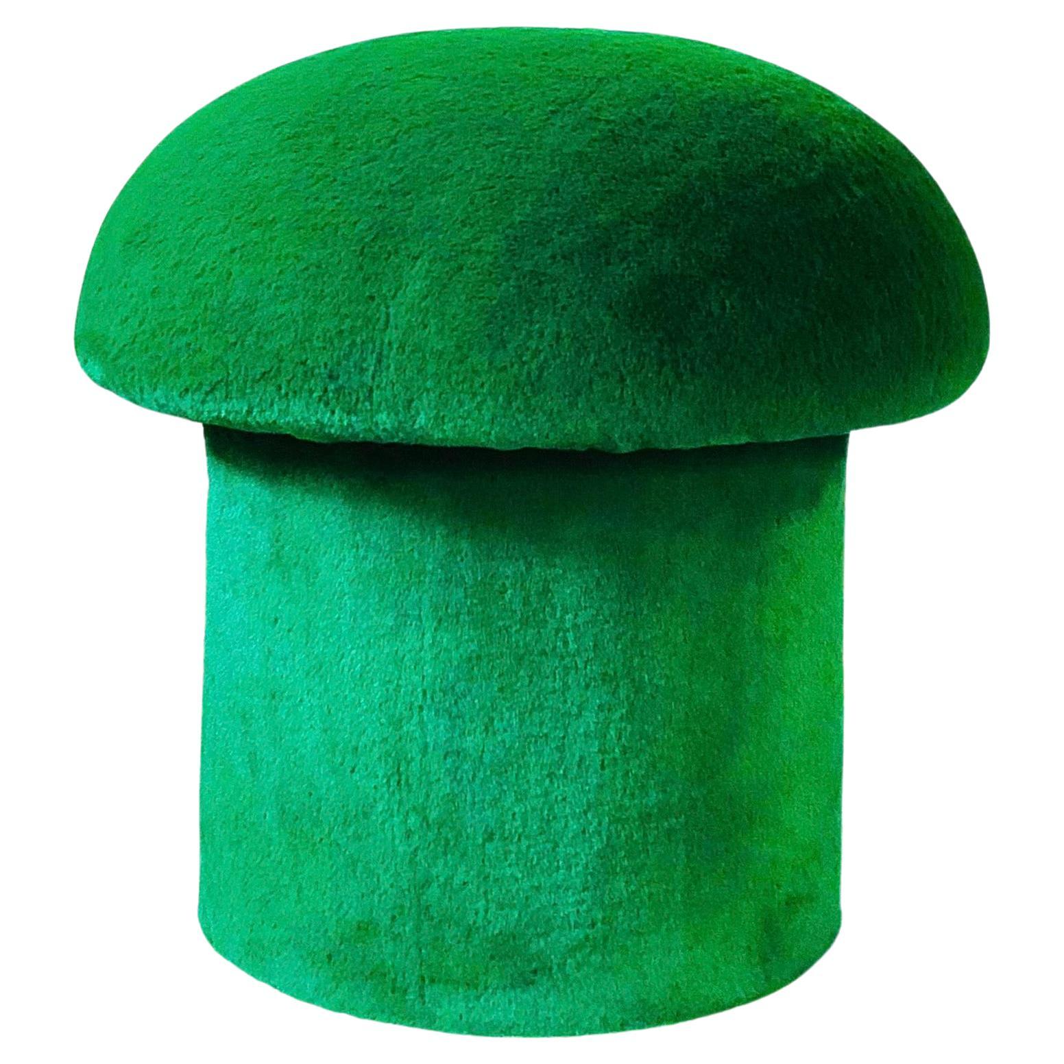 Mushroom Ottoman in Emerald Plush For Sale