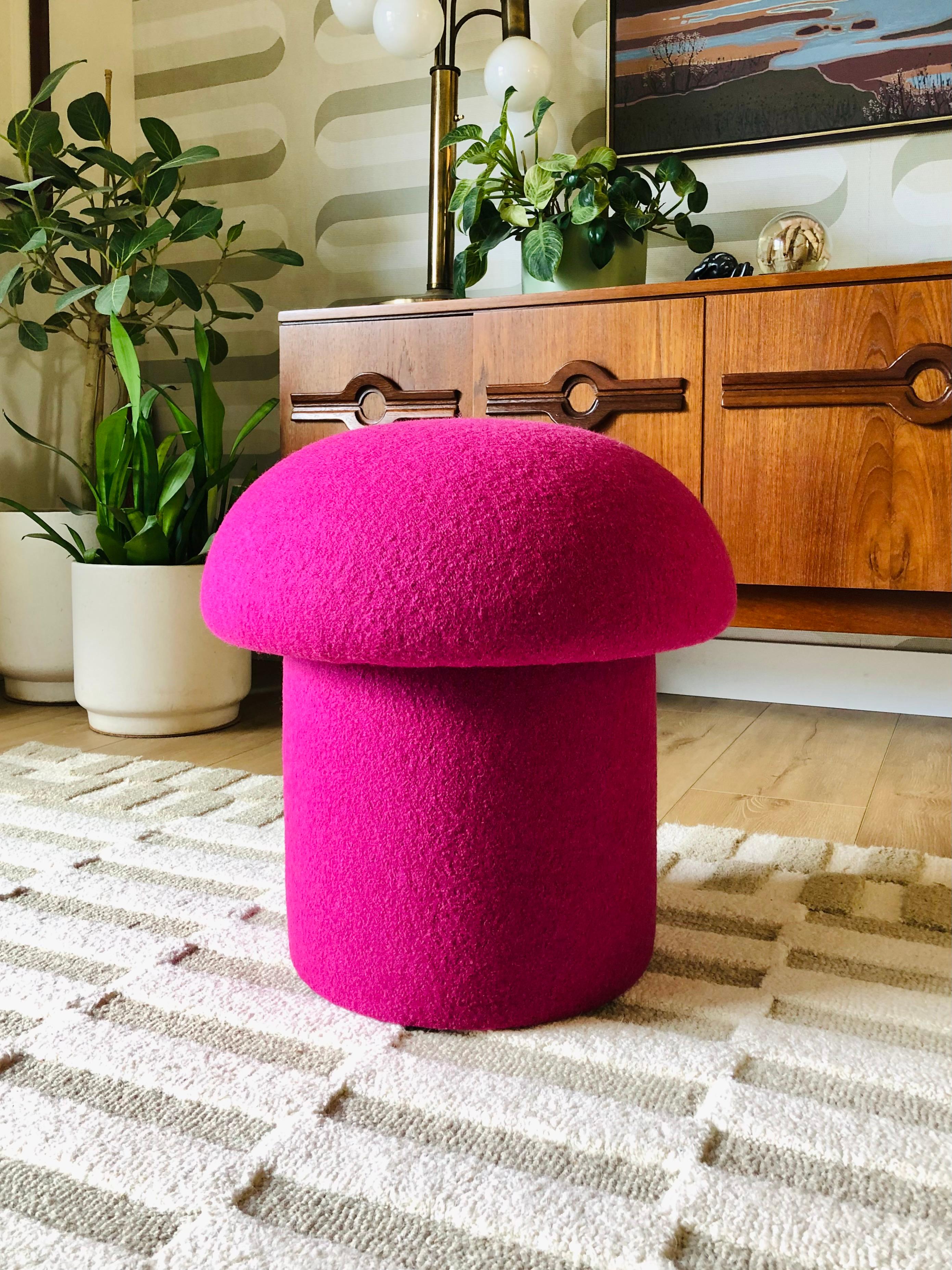 A handmade mushroom shaped ottoman, upholstered in 