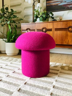 Mushroom Ottoman in Fuchsia Wool