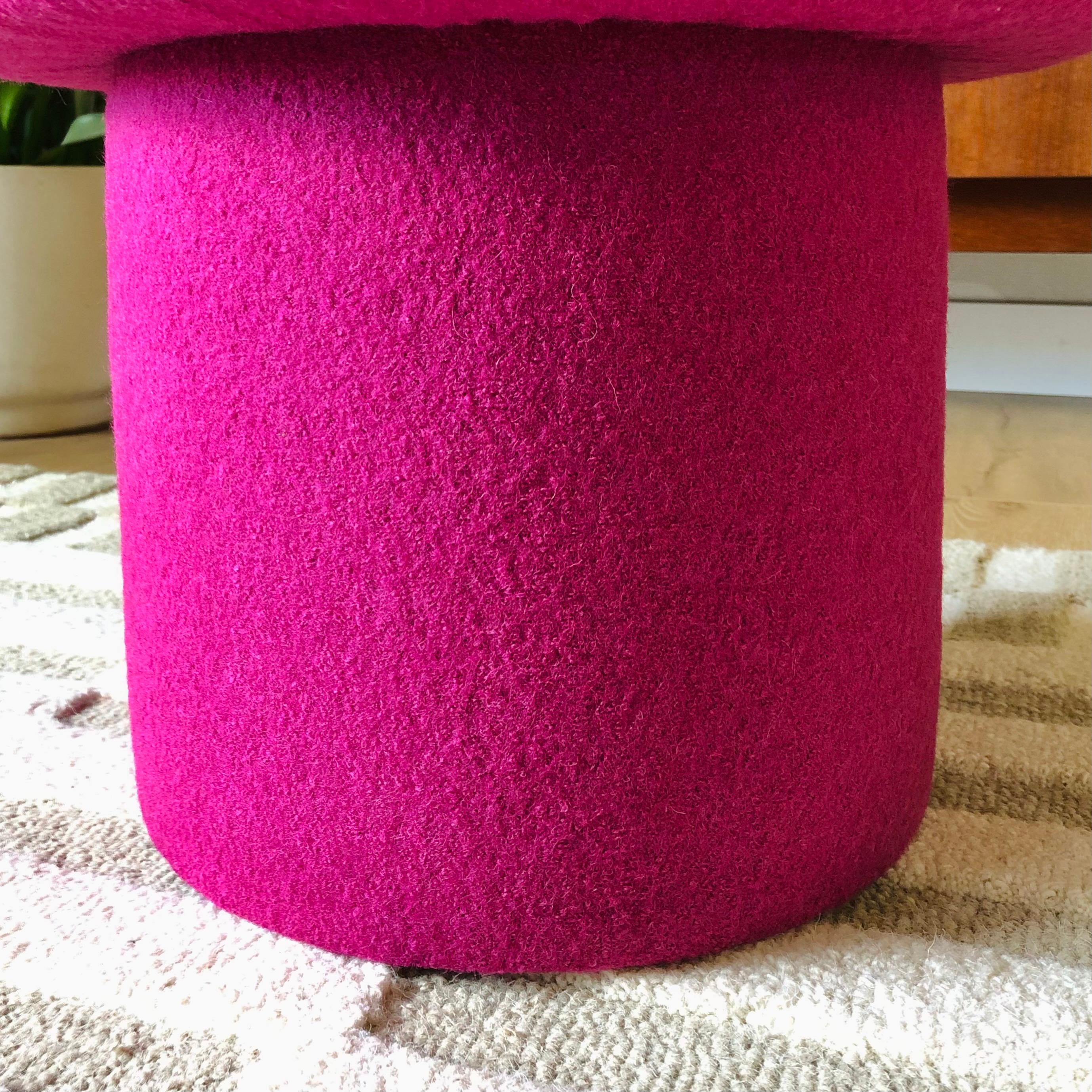 Contemporary Mushroom Ottoman in Fuchsia Wool For Sale