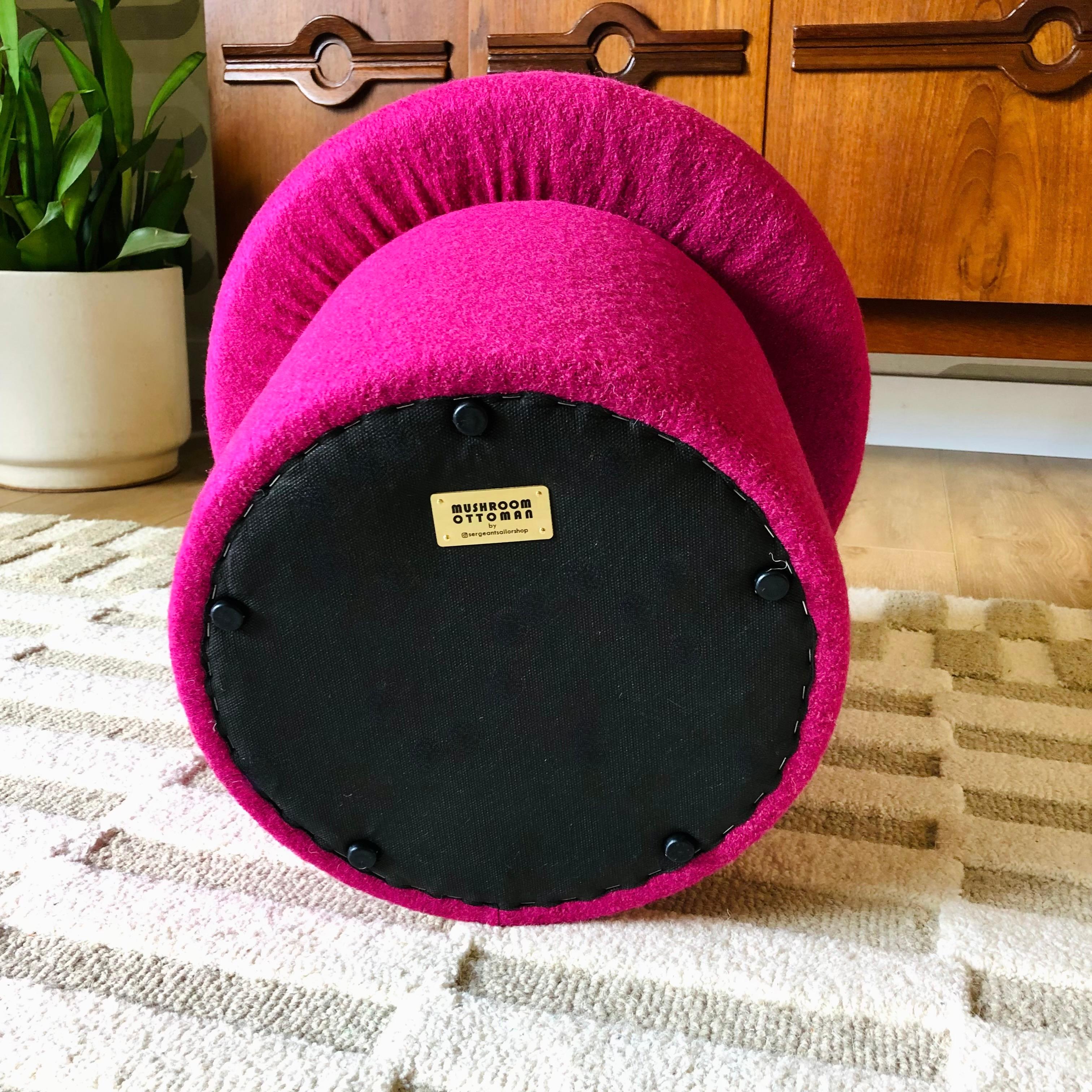 Mushroom Ottoman in Fuchsia Wool For Sale 2