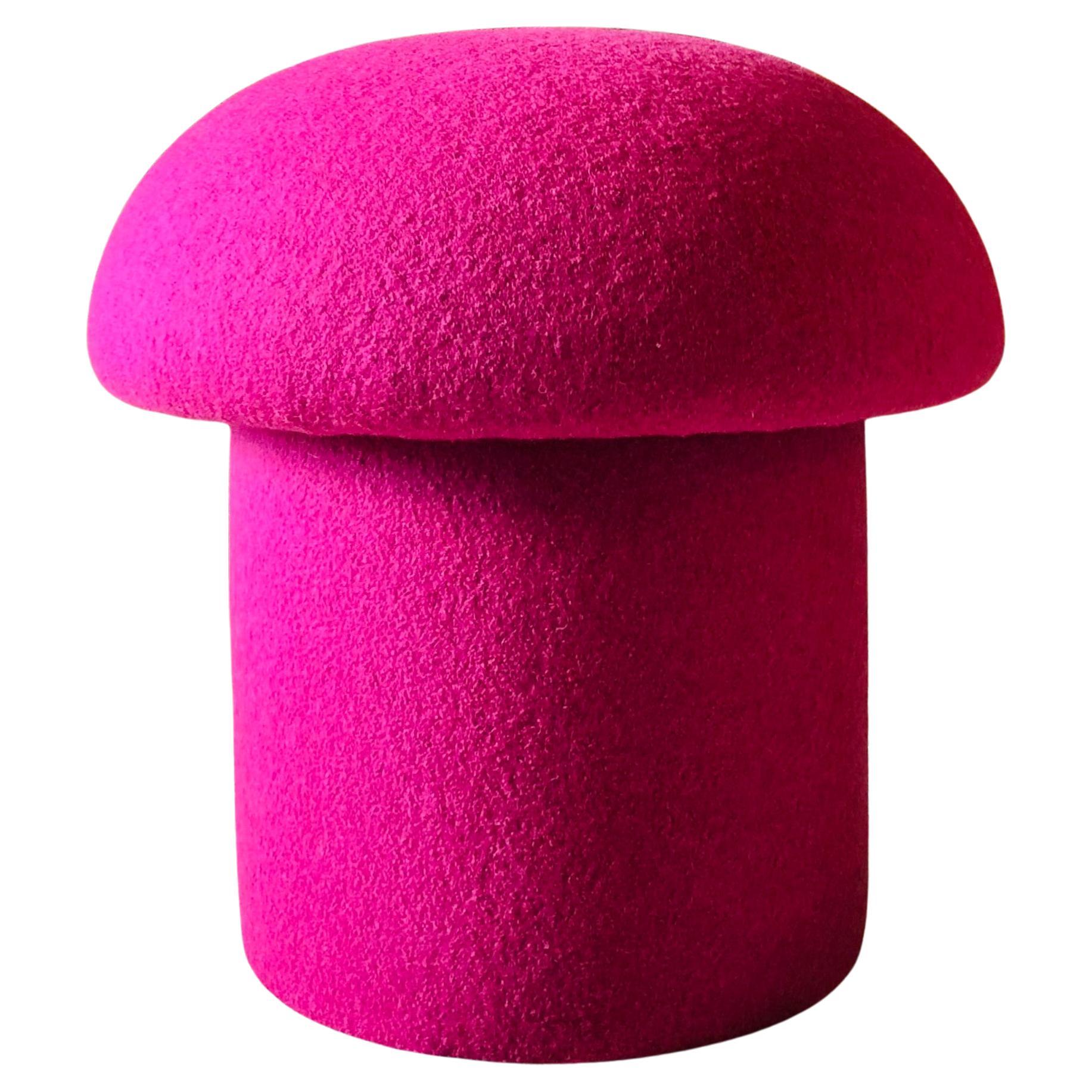 Mushroom Ottoman in Fuchsia Wool For Sale
