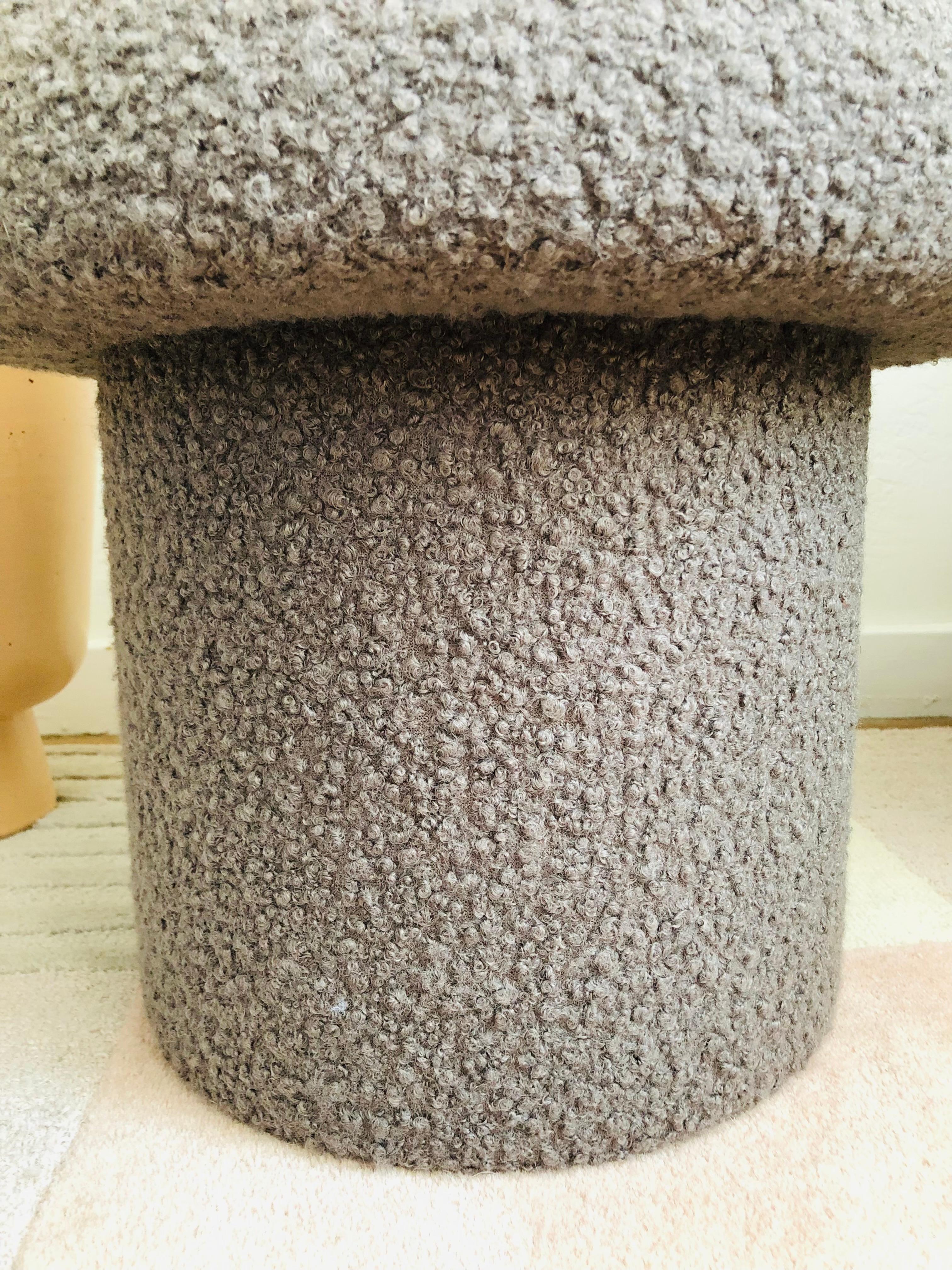 Contemporary Mushroom Ottoman in Gray Boucle For Sale