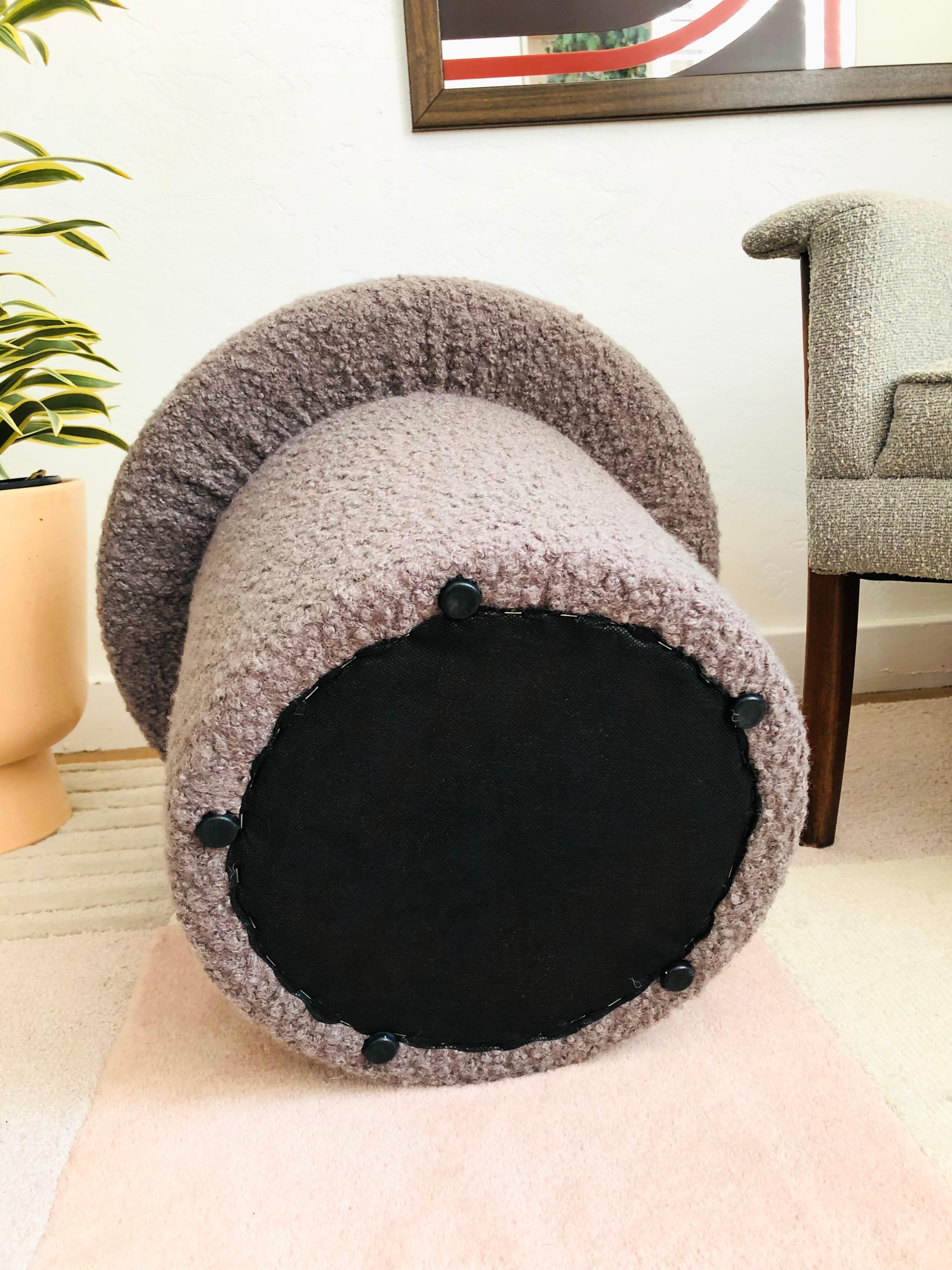 Fabric Mushroom Ottoman in Gray Boucle For Sale