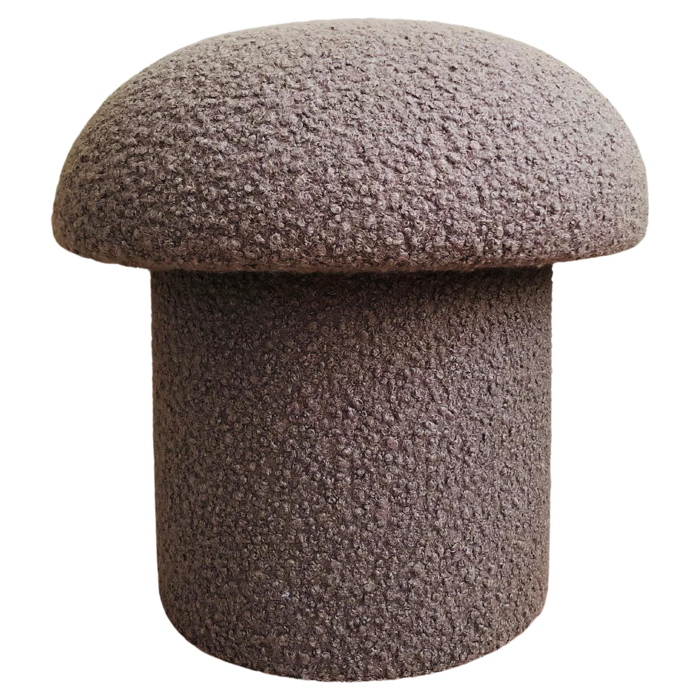 Mushroom Ottoman in Gray Boucle For Sale