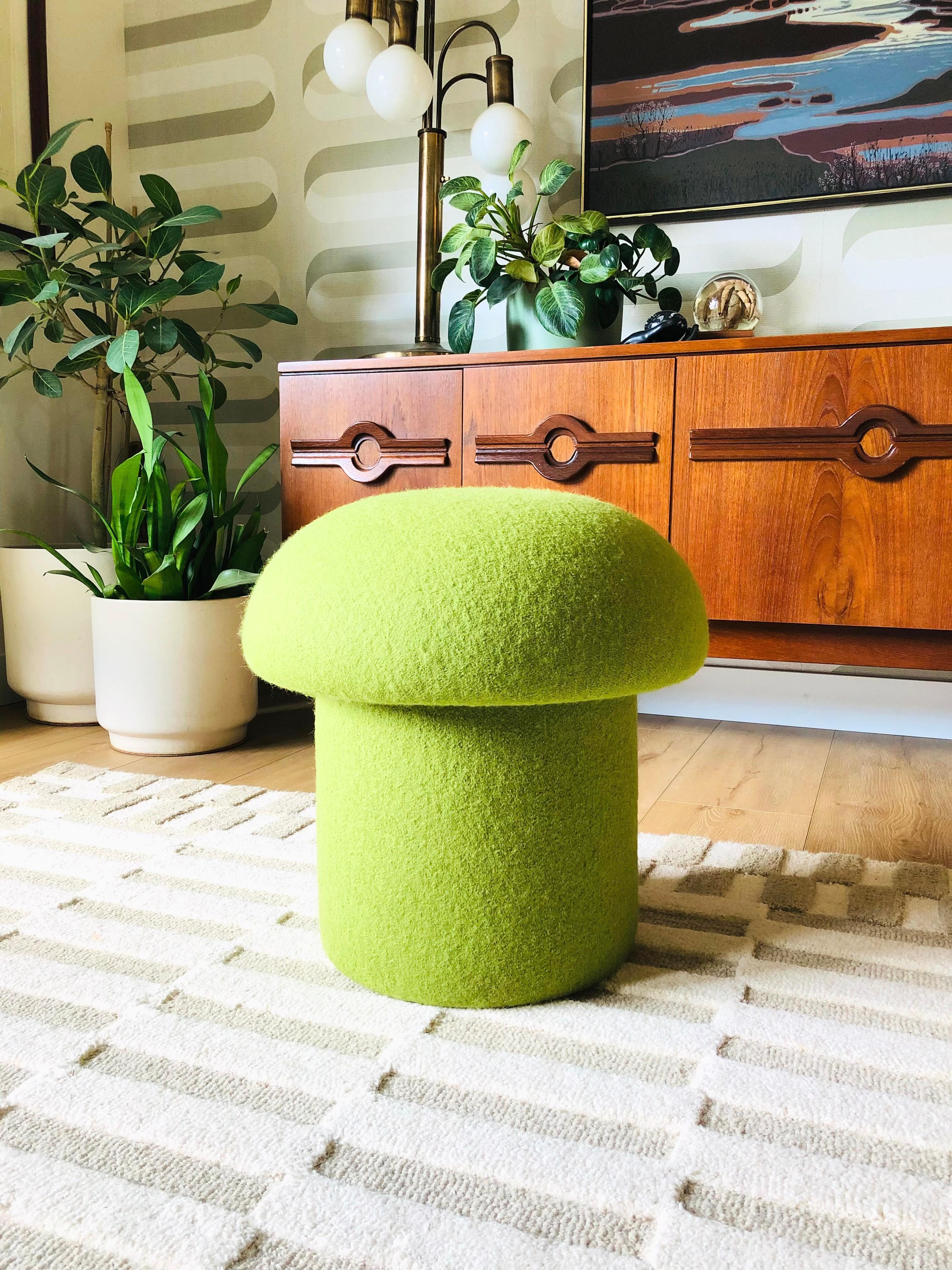 A handmade mushroom shaped ottoman, upholstered in 