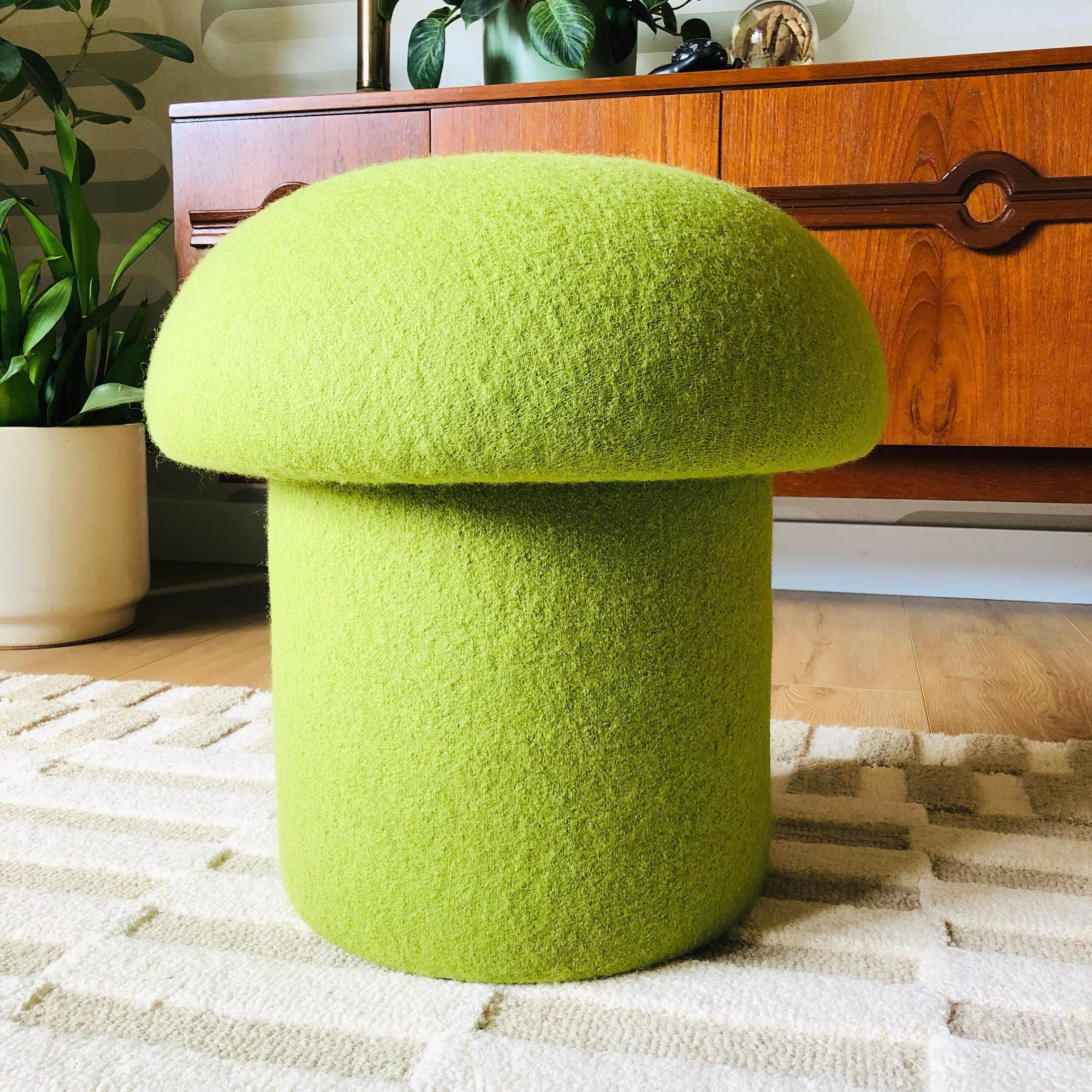 Contemporary Mushroom Ottoman in Kiwi Wool For Sale
