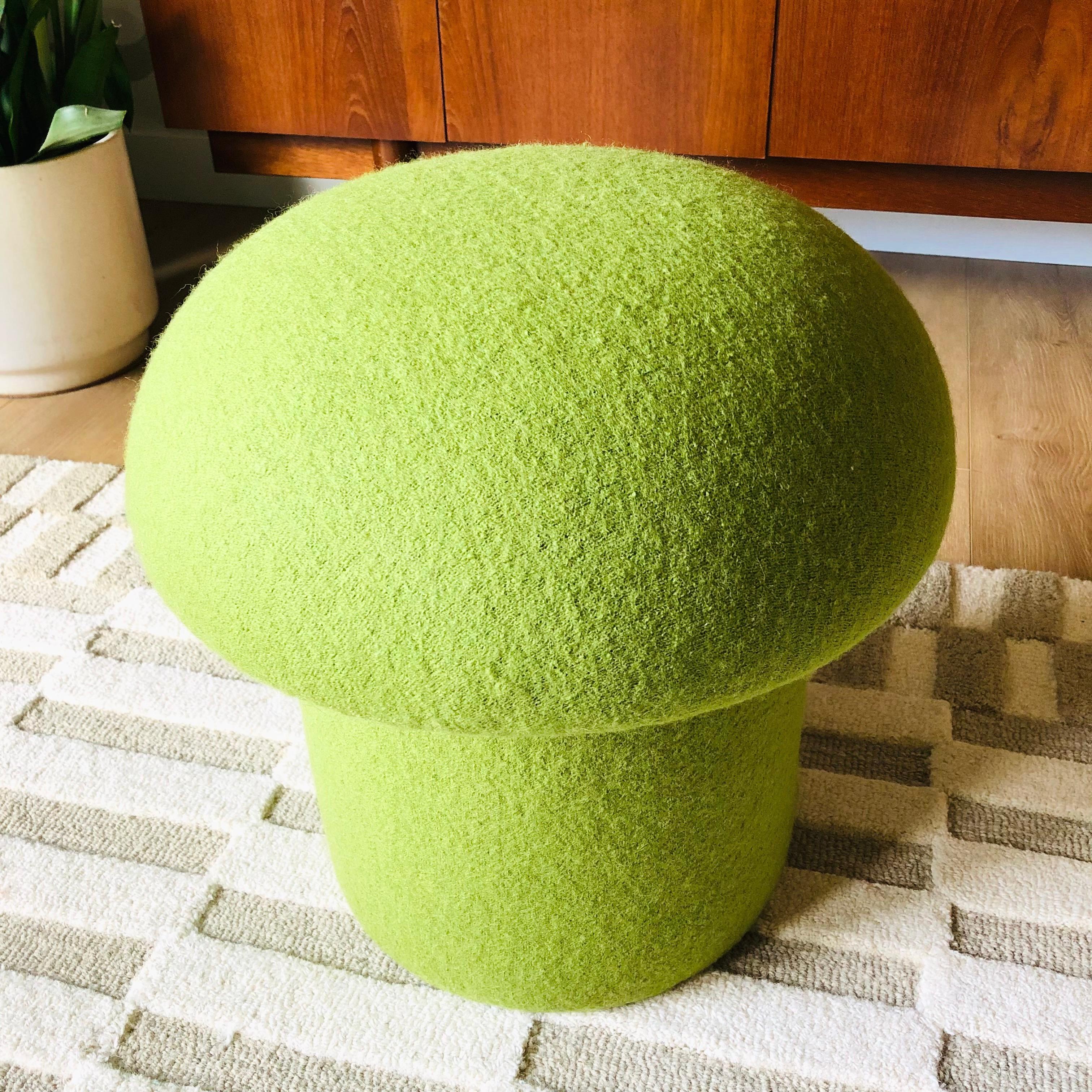 Mushroom Ottoman in Kiwi Wool For Sale 1