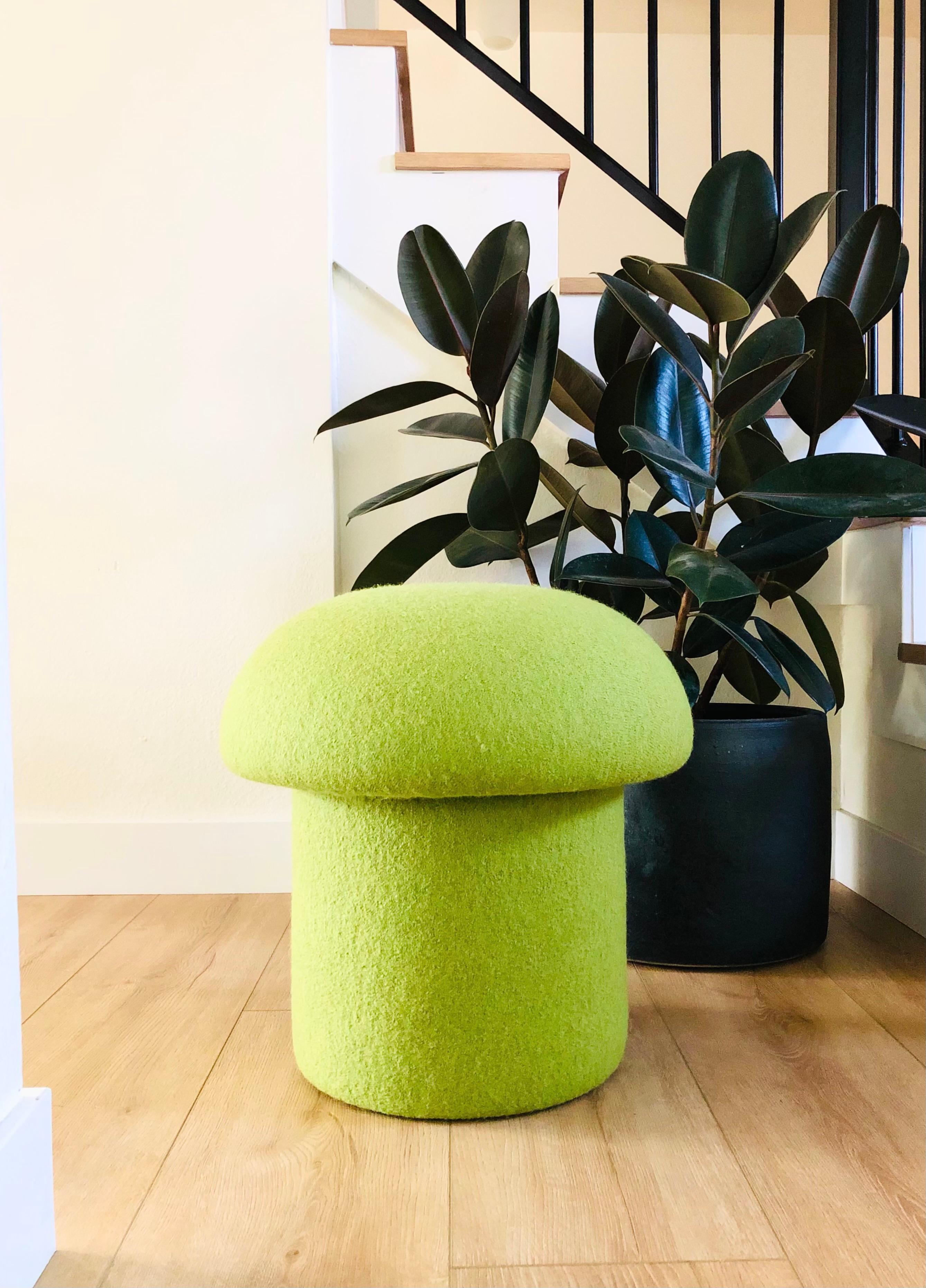Mushroom Ottoman in Kiwi Wool In New Condition For Sale In Fairfield, CA
