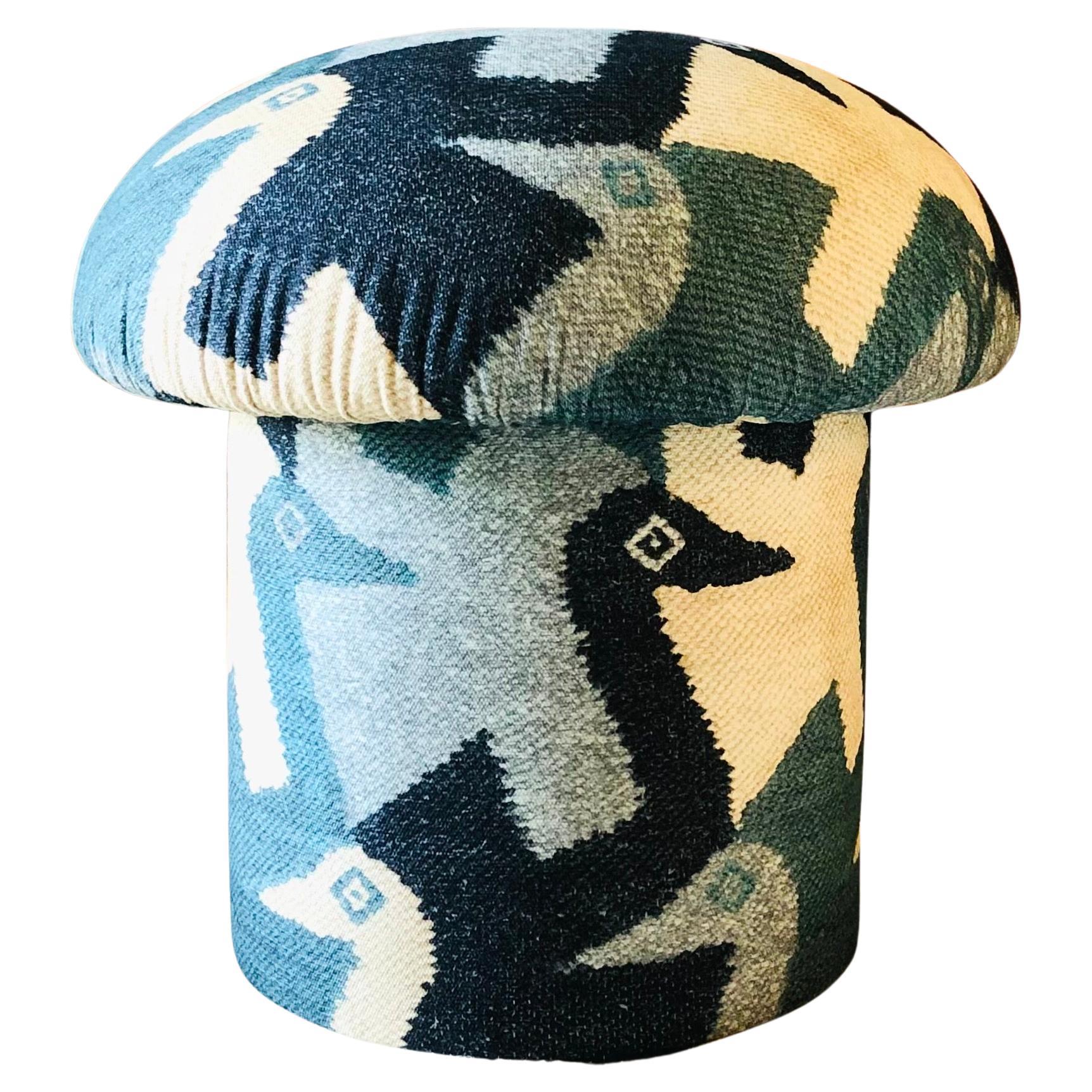 Mushroom Ottoman in Lagoon Birds