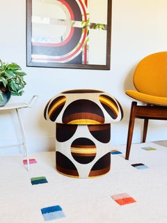 Pilz-Ottomane aus Mid-Century-Vintage-Stoff - braune und gelbe Kreise