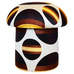 Pilz-Ottomane aus Mid-Century-Vintage-Stoff - braune und gelbe Kreise