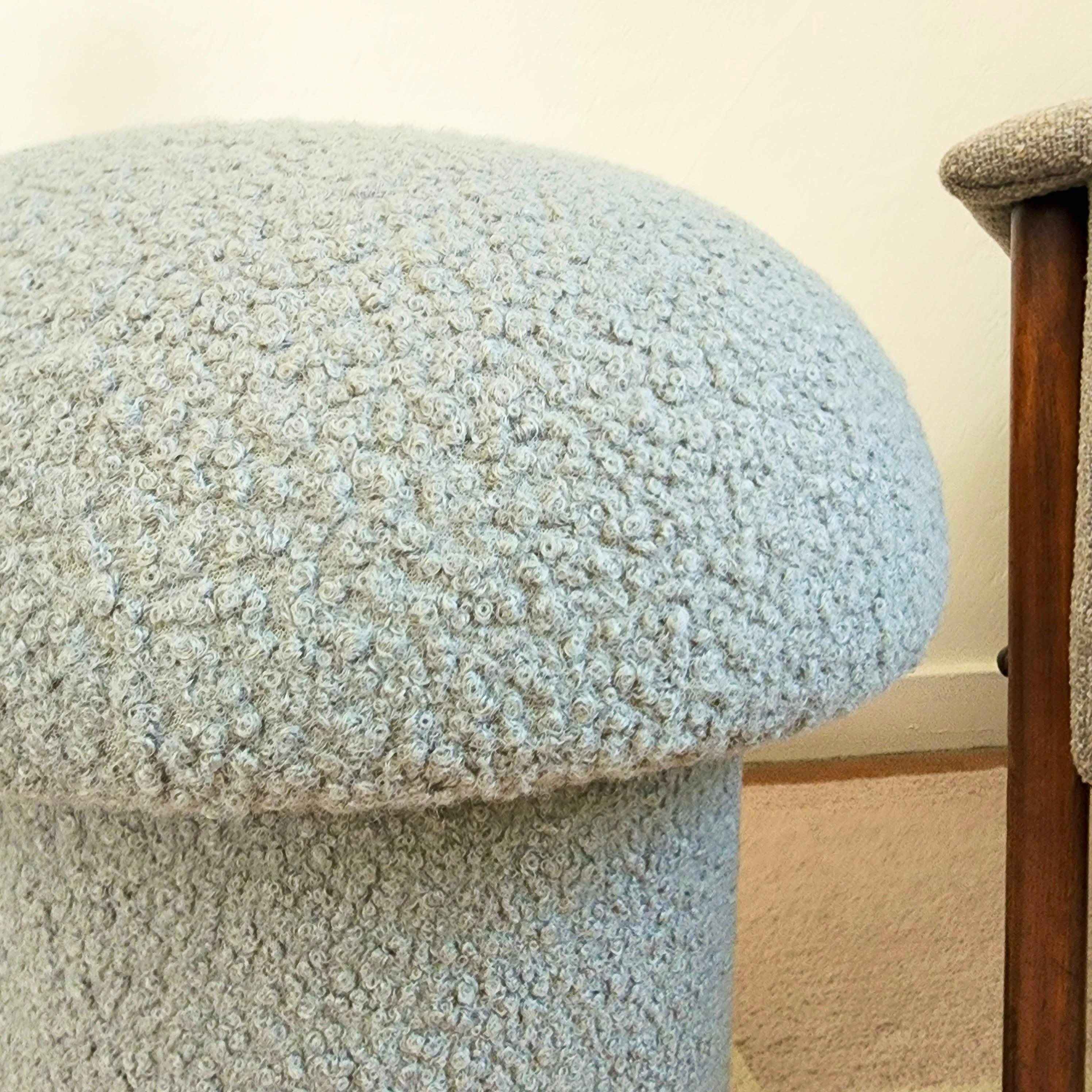 Mushroom Ottoman in Mist Boucle In New Condition For Sale In Vallejo, CA