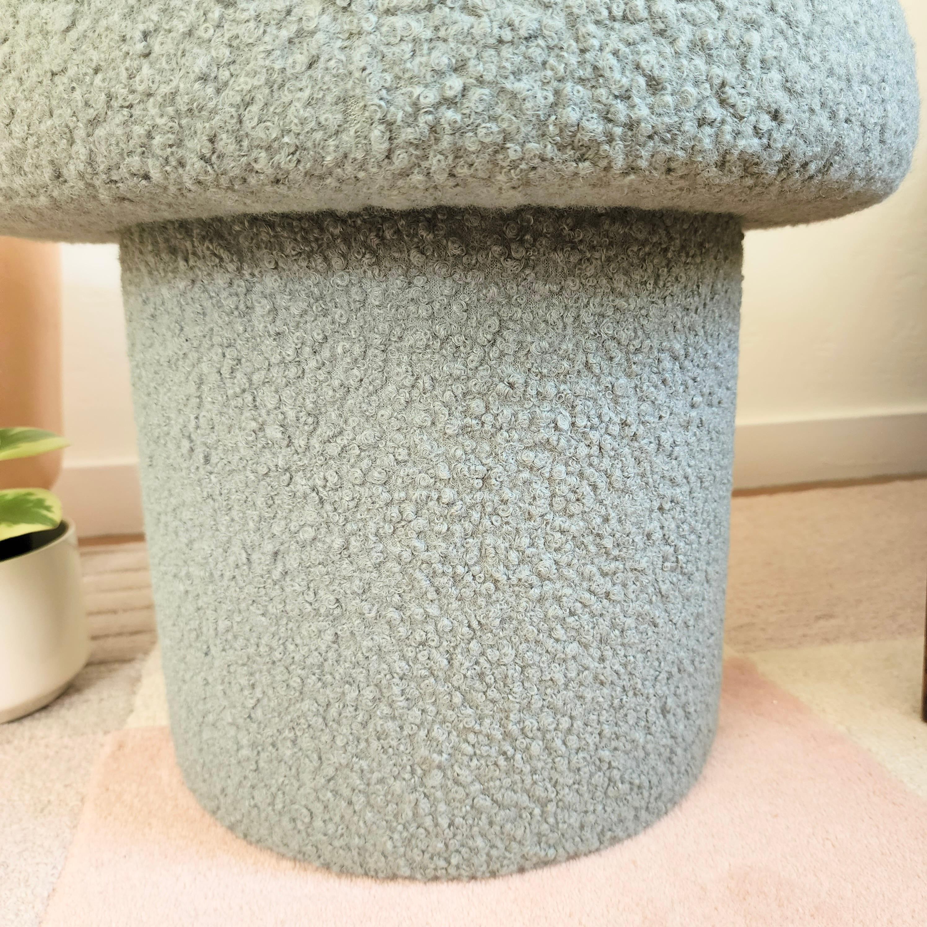 Contemporary Mushroom Ottoman in Mist Boucle For Sale