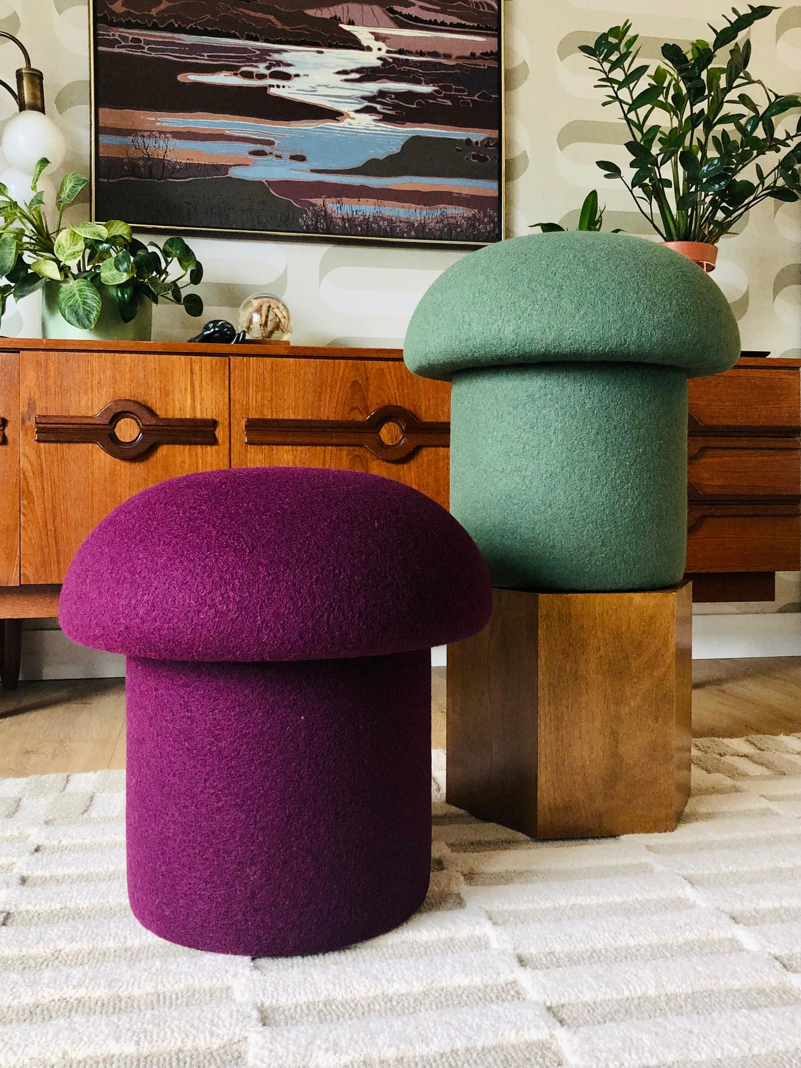 Mushroom Ottoman in Moss Wool For Sale 4