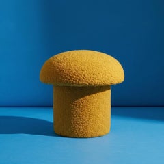 Mushroom Ottoman in Mustard Boucle
