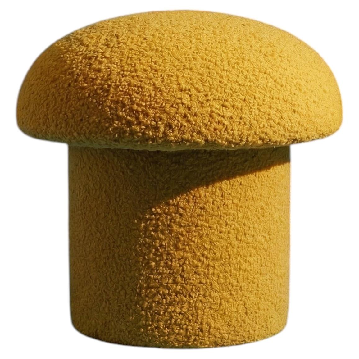 Mushroom Ottoman in Mustard Boucle For Sale