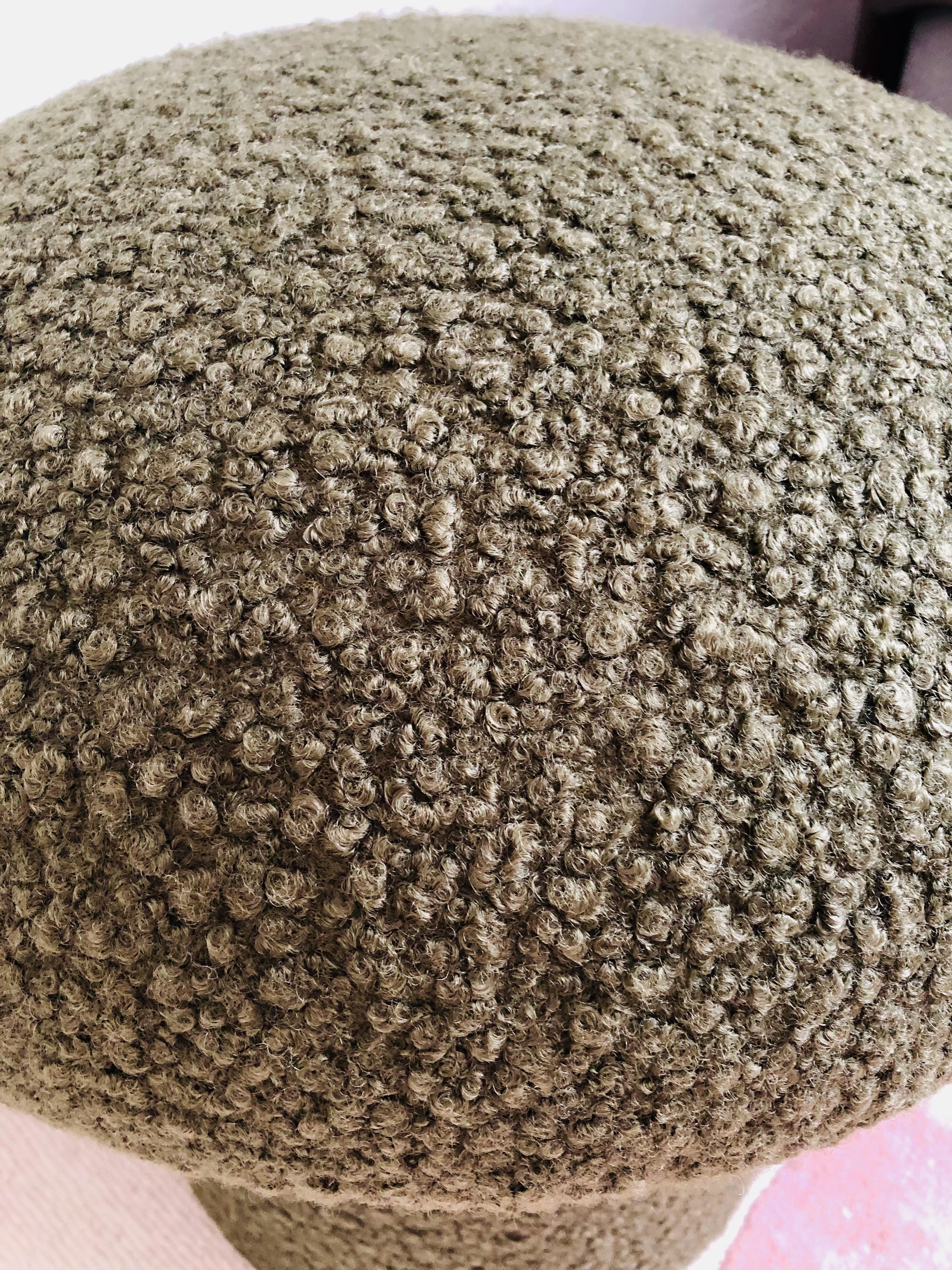 Fabric Mushroom Ottoman in Olive Boucle For Sale