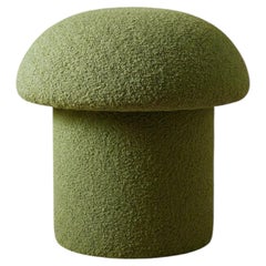 Olive Boucle Mushroom Ottoman, Handmade, Mid-Century Modern Style, USA