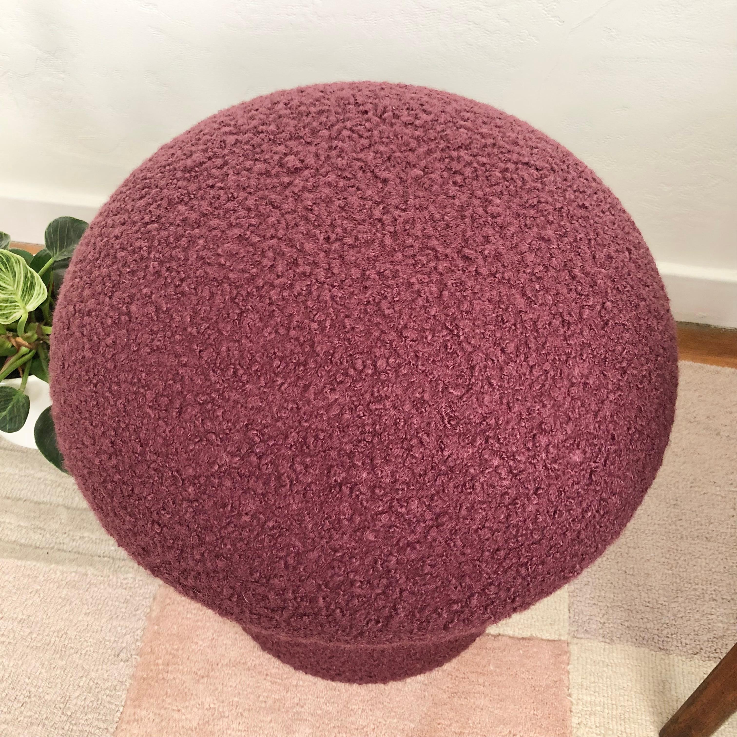 Mid-Century Modern Mushroom Ottoman in Orchid Boucle For Sale