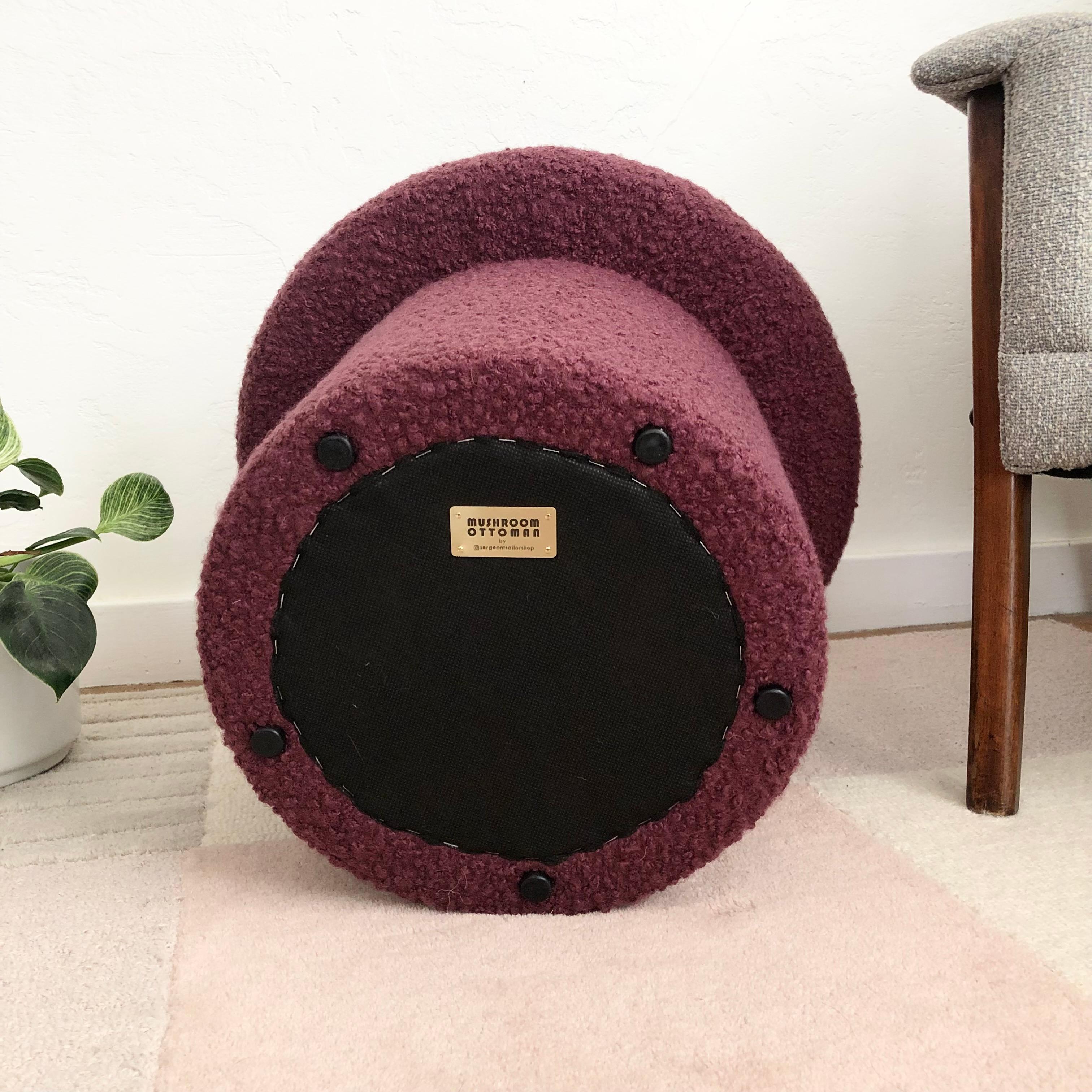 Mushroom Ottoman in Orchid Boucle In New Condition For Sale In Vallejo, CA