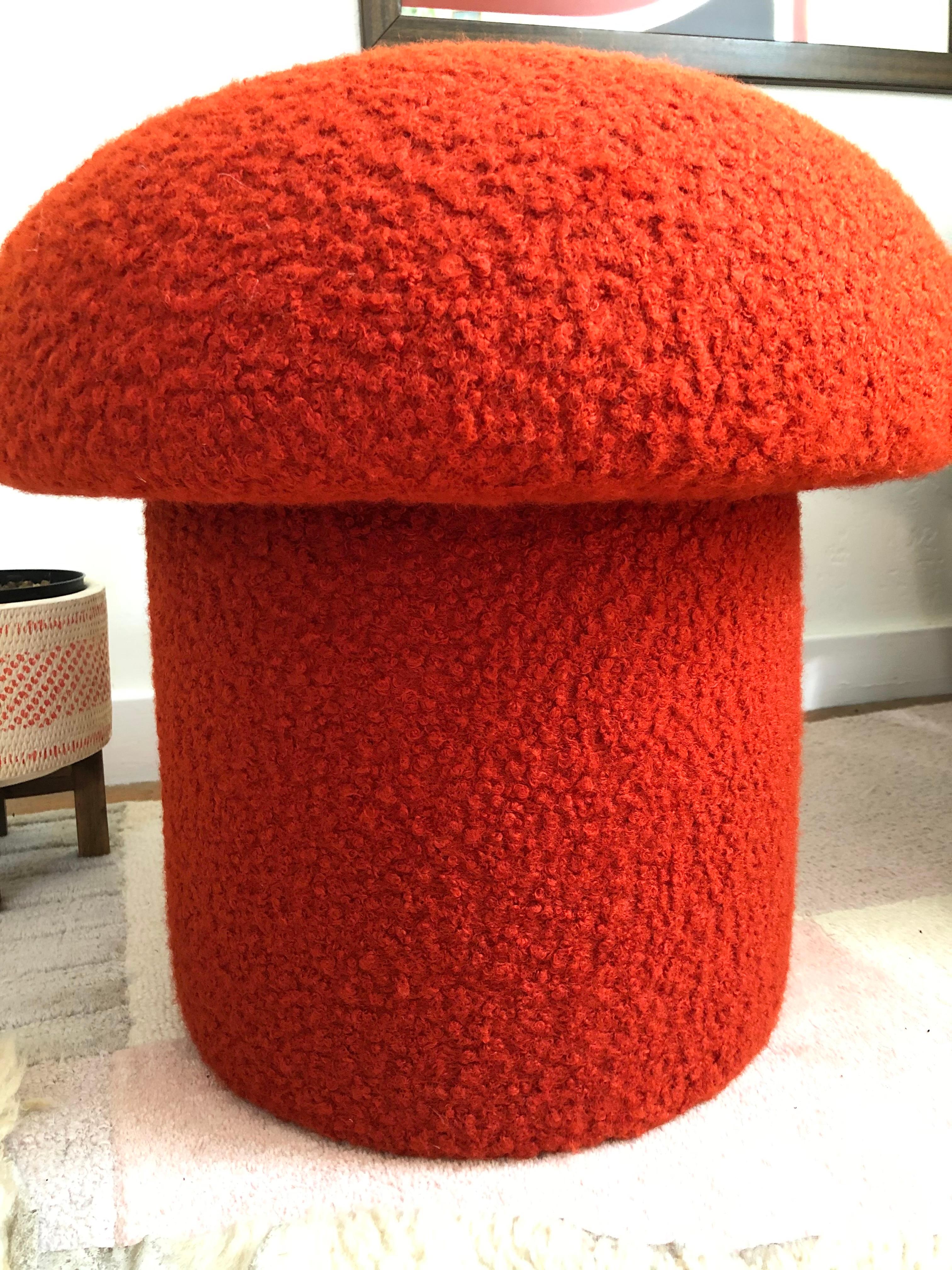 American Mushroom Ottoman in Persimmon Boucle For Sale