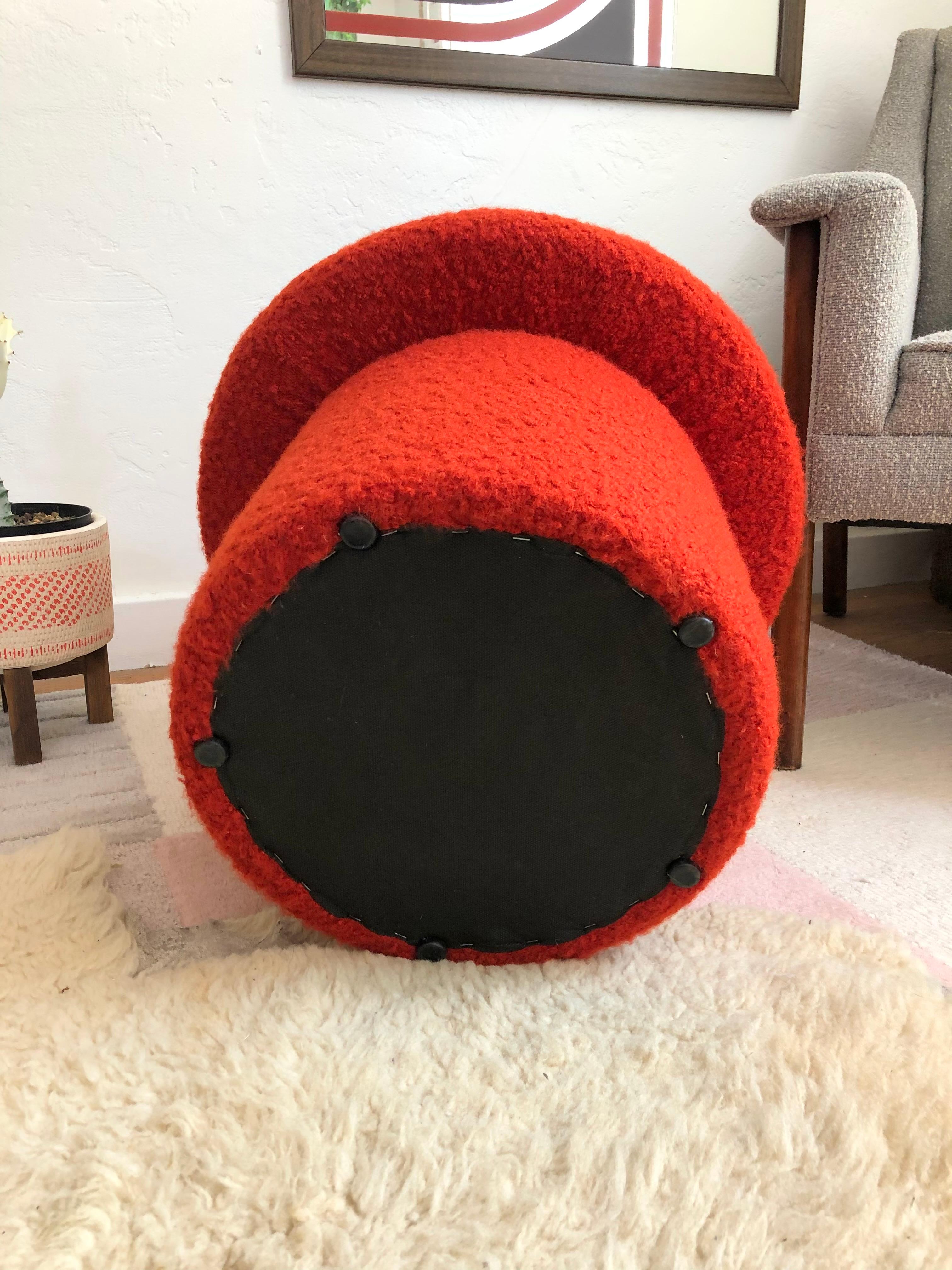 Fabric Mushroom Ottoman in Persimmon Boucle For Sale