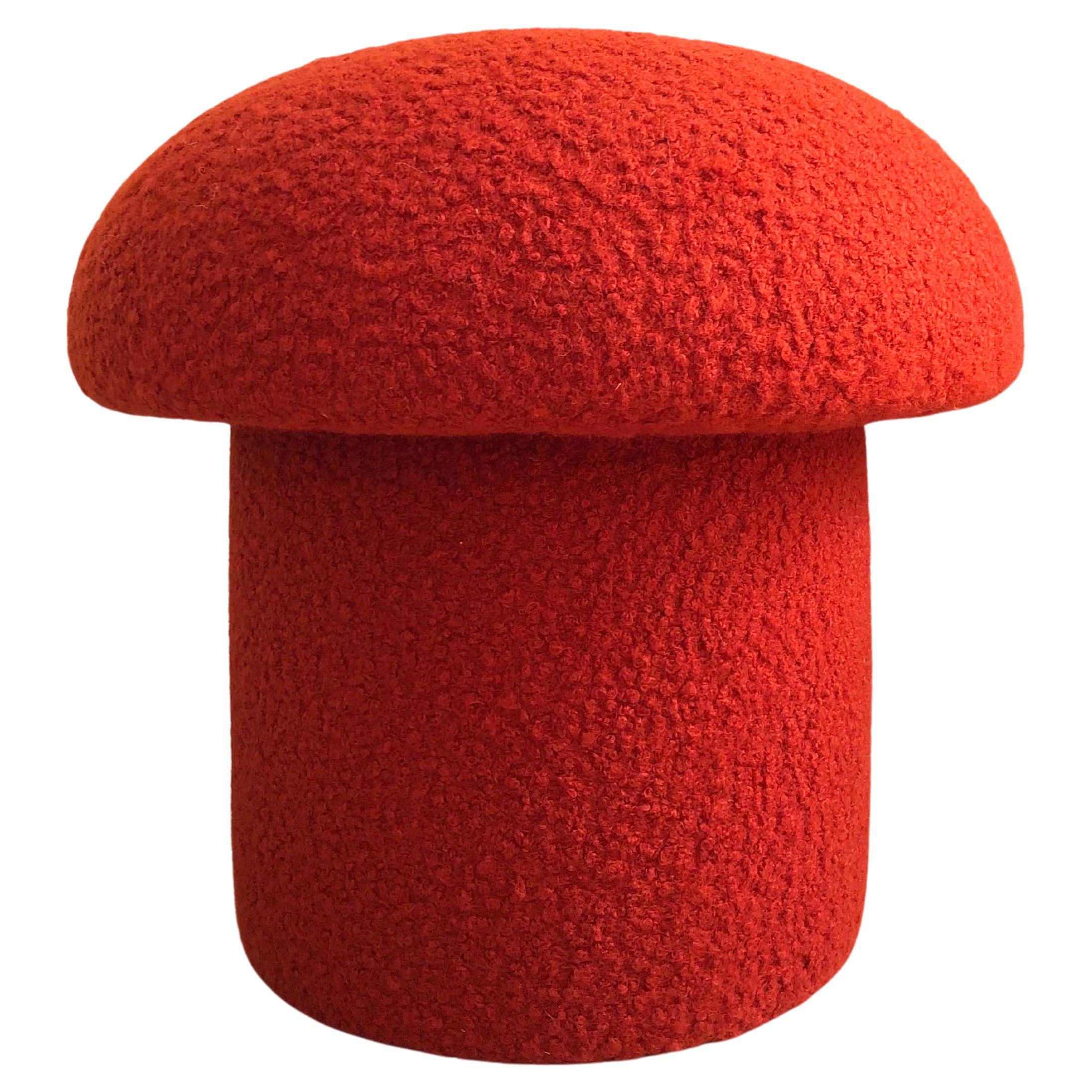 Mushroom Ottoman in Persimmon Boucle For Sale