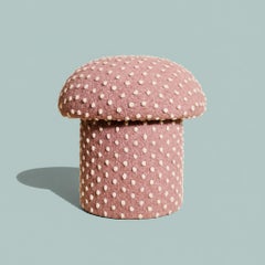 Pouf a forma di fungo in lana rosa petalo a pois