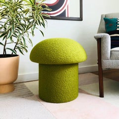 Mid-Century Modern Style Handmade Mushroom Ottoman in Pistachio Green Boucle