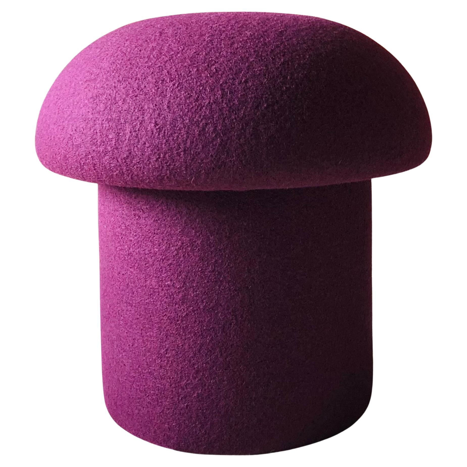 Mushroom Ottoman in Plum Wool