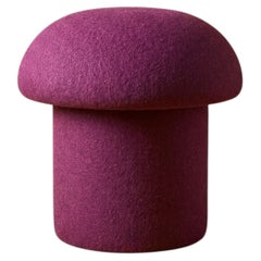 Handmade Mushroom Ottoman in Plum Boiled Wool, Mid-Century Modern Design, USA