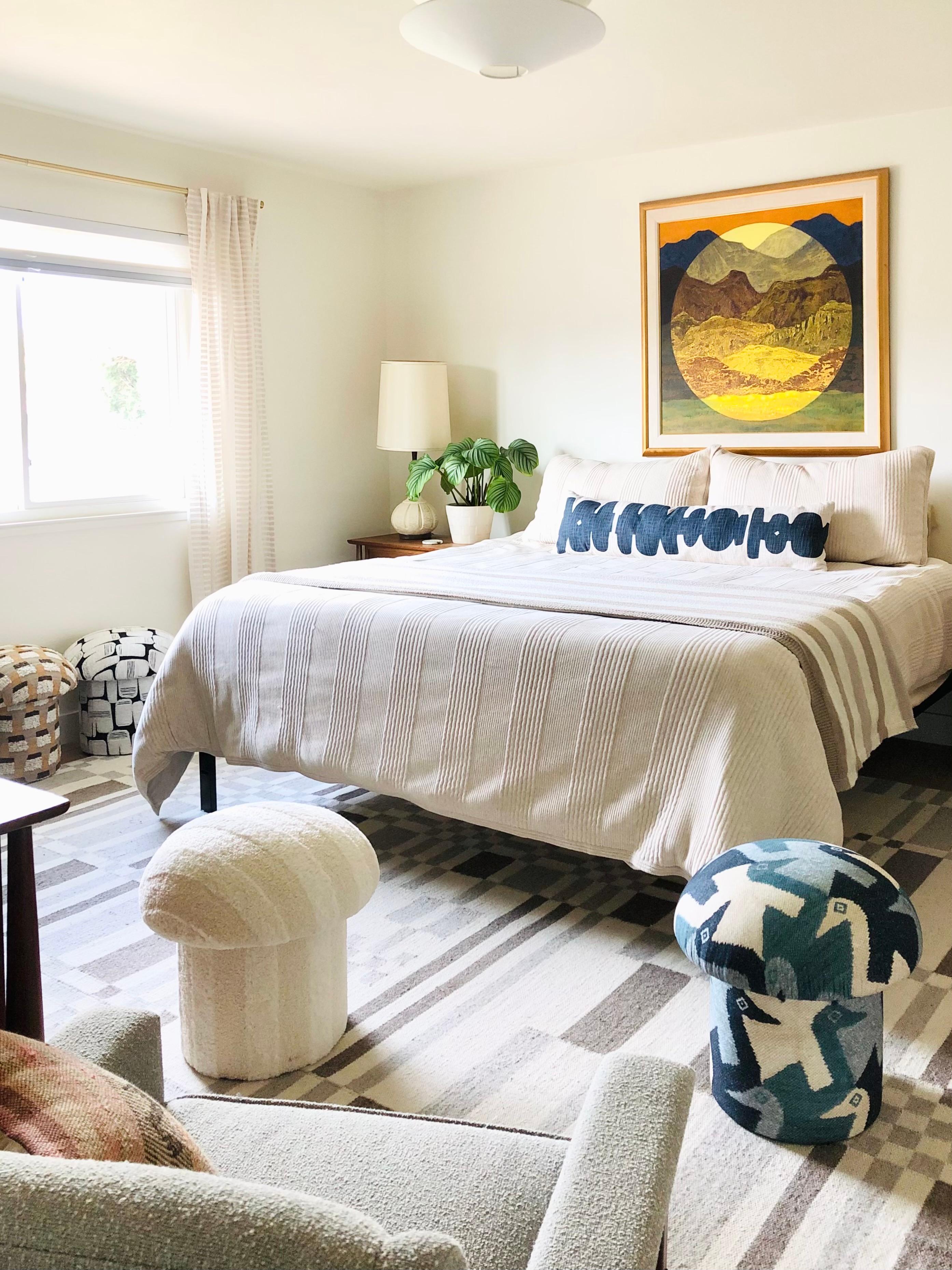 Modern Mushroom Ottoman in Plush Stripe For Sale