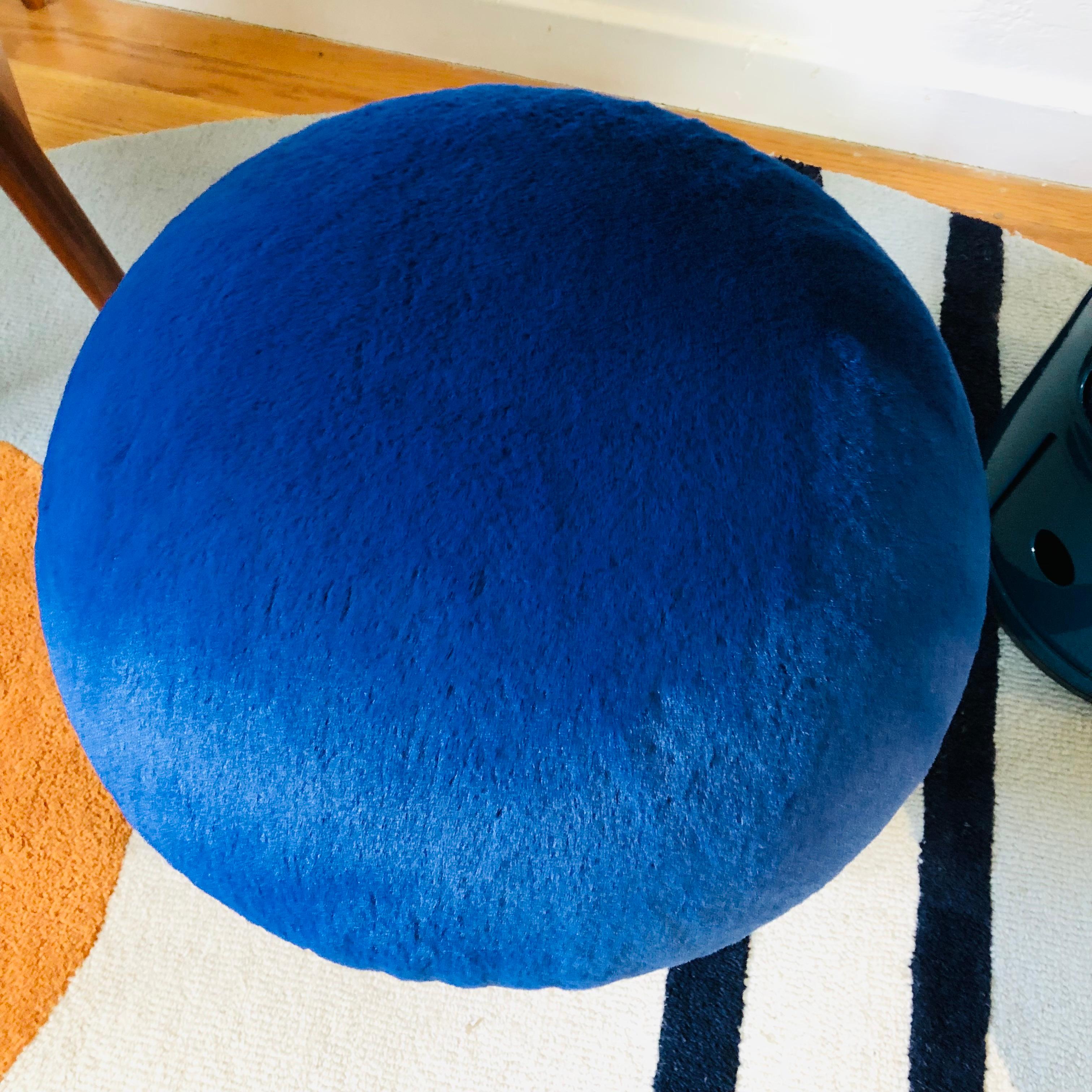 Mid-Century Modern Mushroom Ottoman in Sapphire Plush For Sale