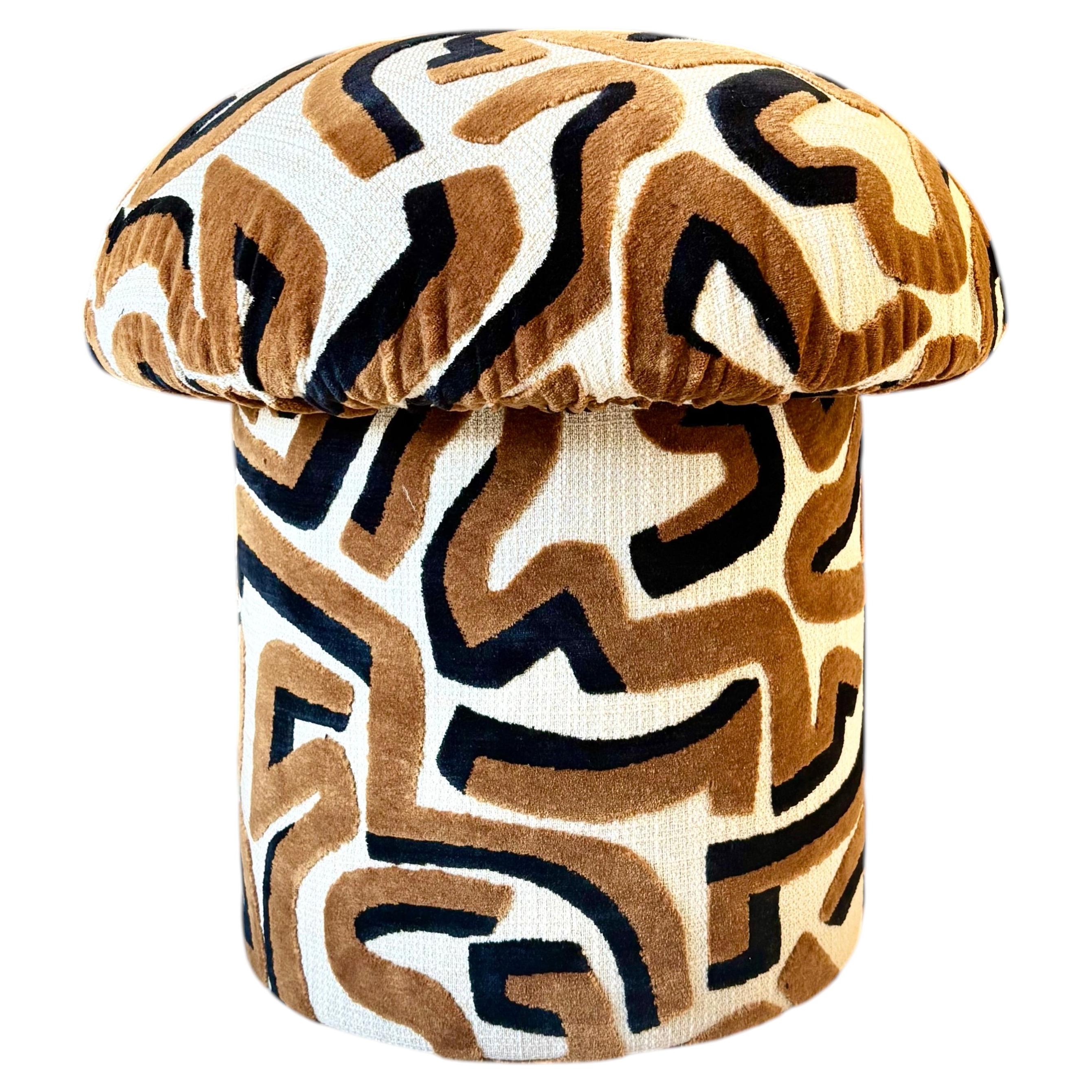 Mushroom Ottoman in "Serpentine" Specialty Fabric