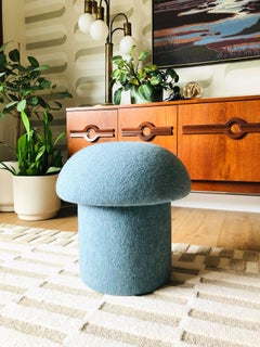 Mushroom Ottoman in Sky Melange Wool