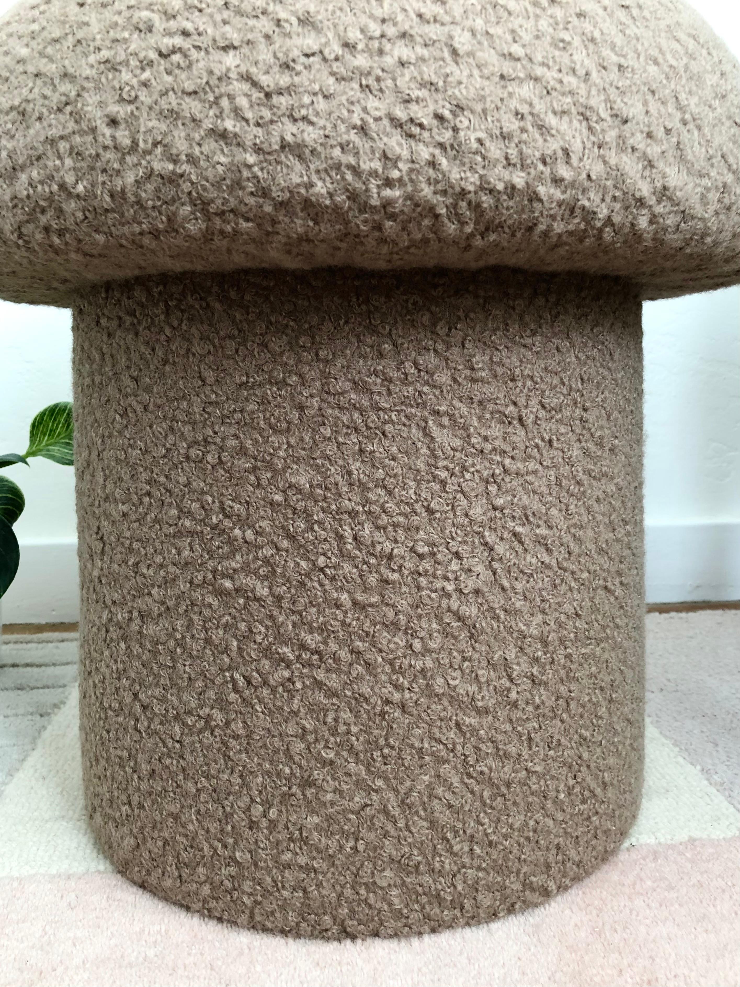 Mid-Century Modern Mushroom Ottoman in Taupe Boucle For Sale