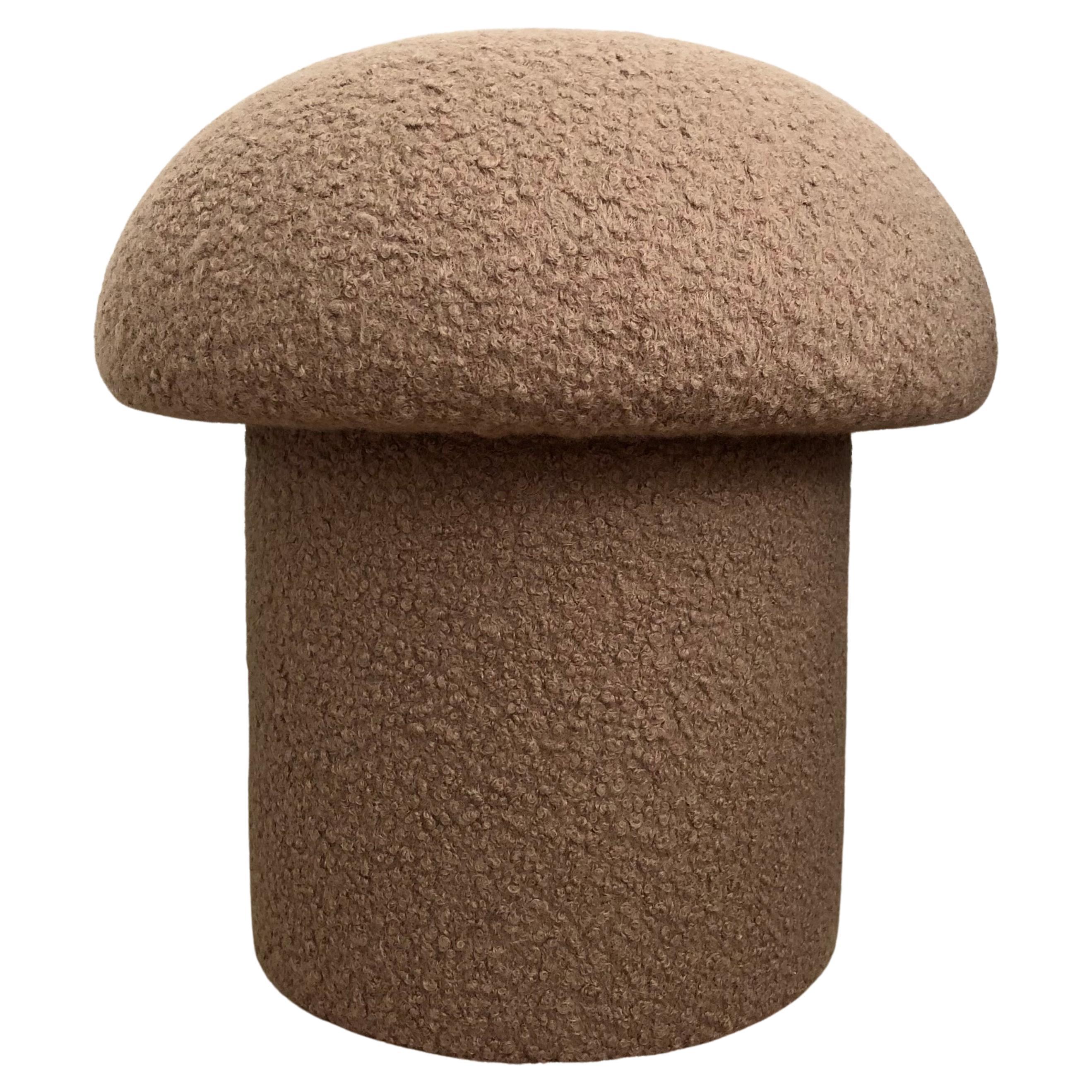 Mushroom Ottoman in Taupe Boucle For Sale