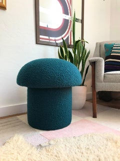 Mushroom Ottoman in Teal Boucle